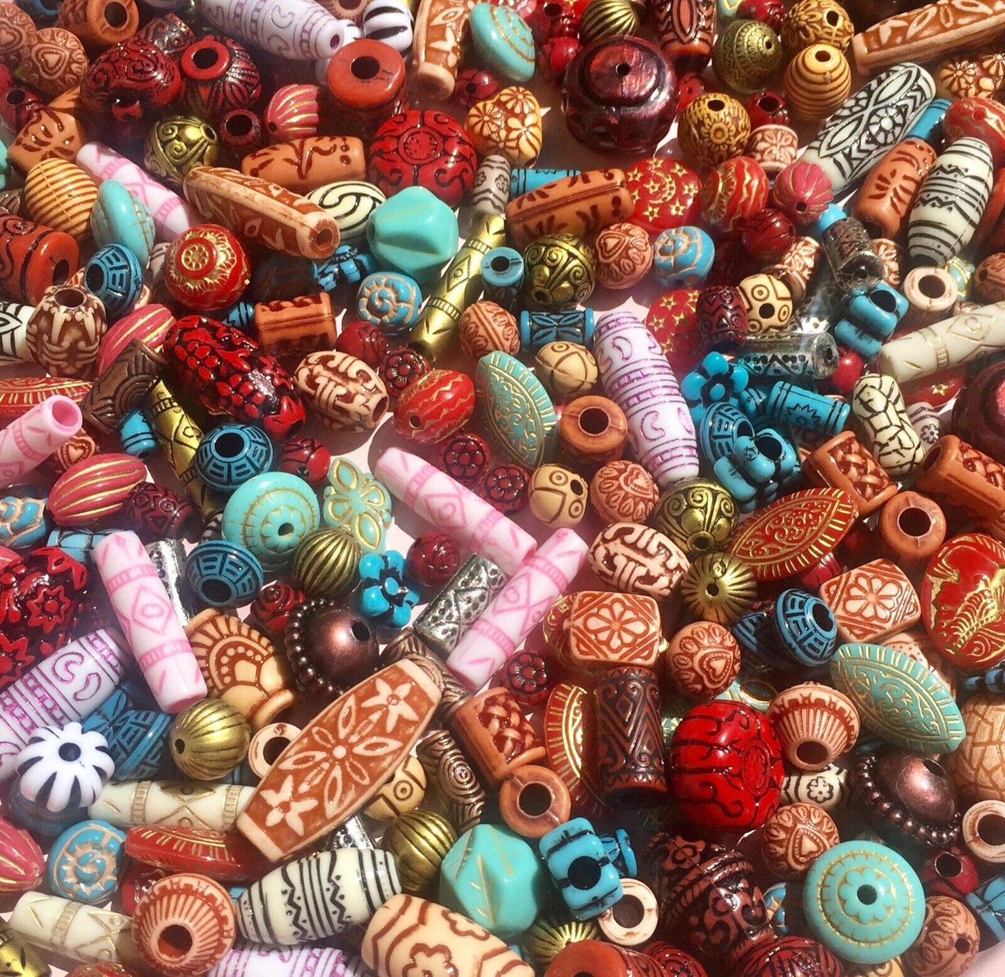 60+ pcs Ethnic Tribal Aztec Style Mix Design Mix Sizes Acrylic Beads