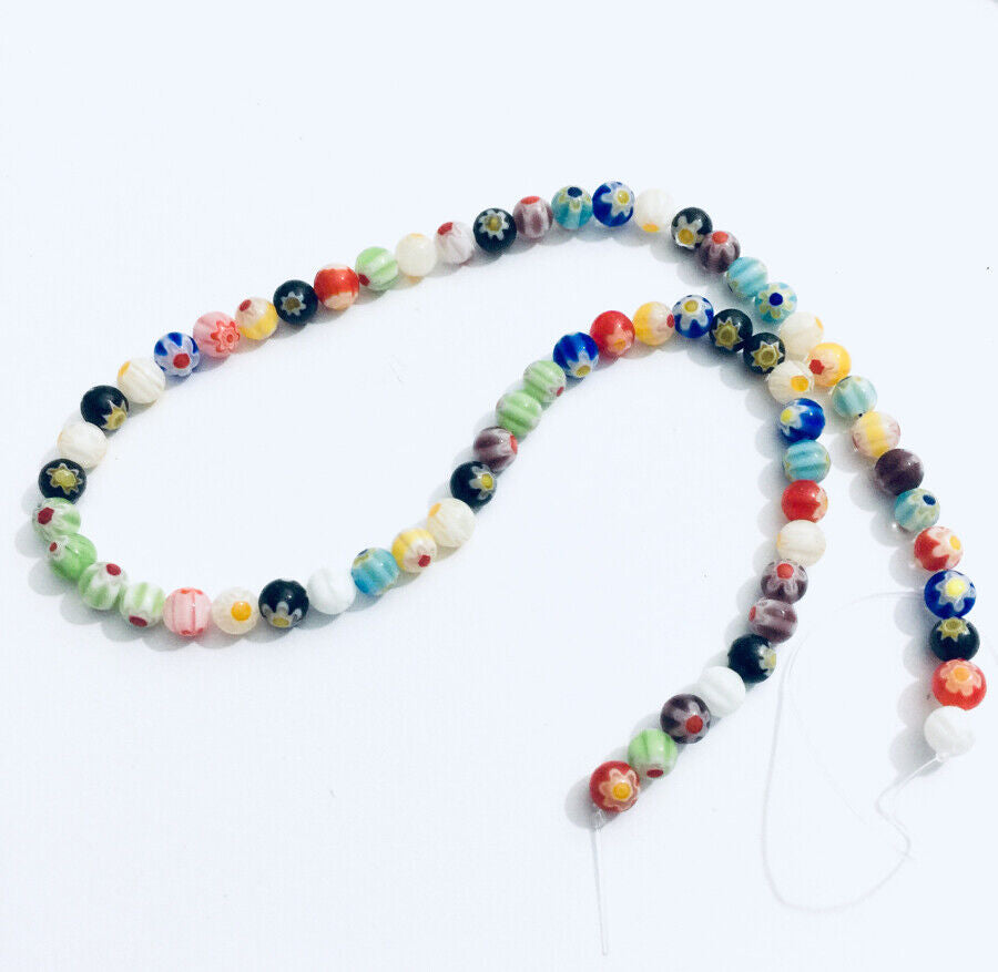 60pcs 1x Strand Mix Design Mix Colour 6mm Millefiori Glass Beads