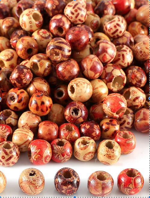 50x Patterned Wood Beads 13mmx12mm with Big Hole
