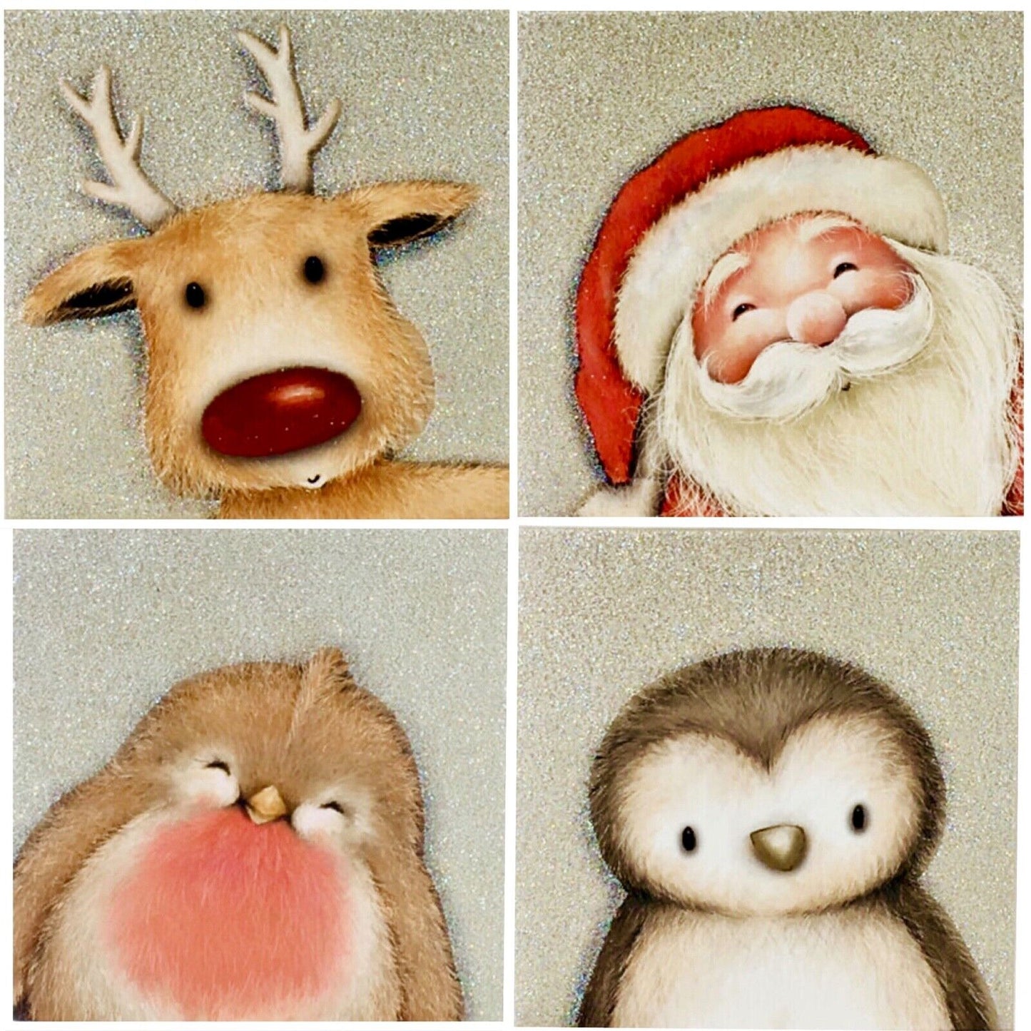 Pack of 12 Sparkly Glitter Christmas Note Cards with Envelope 9.5cm x 9.5cm