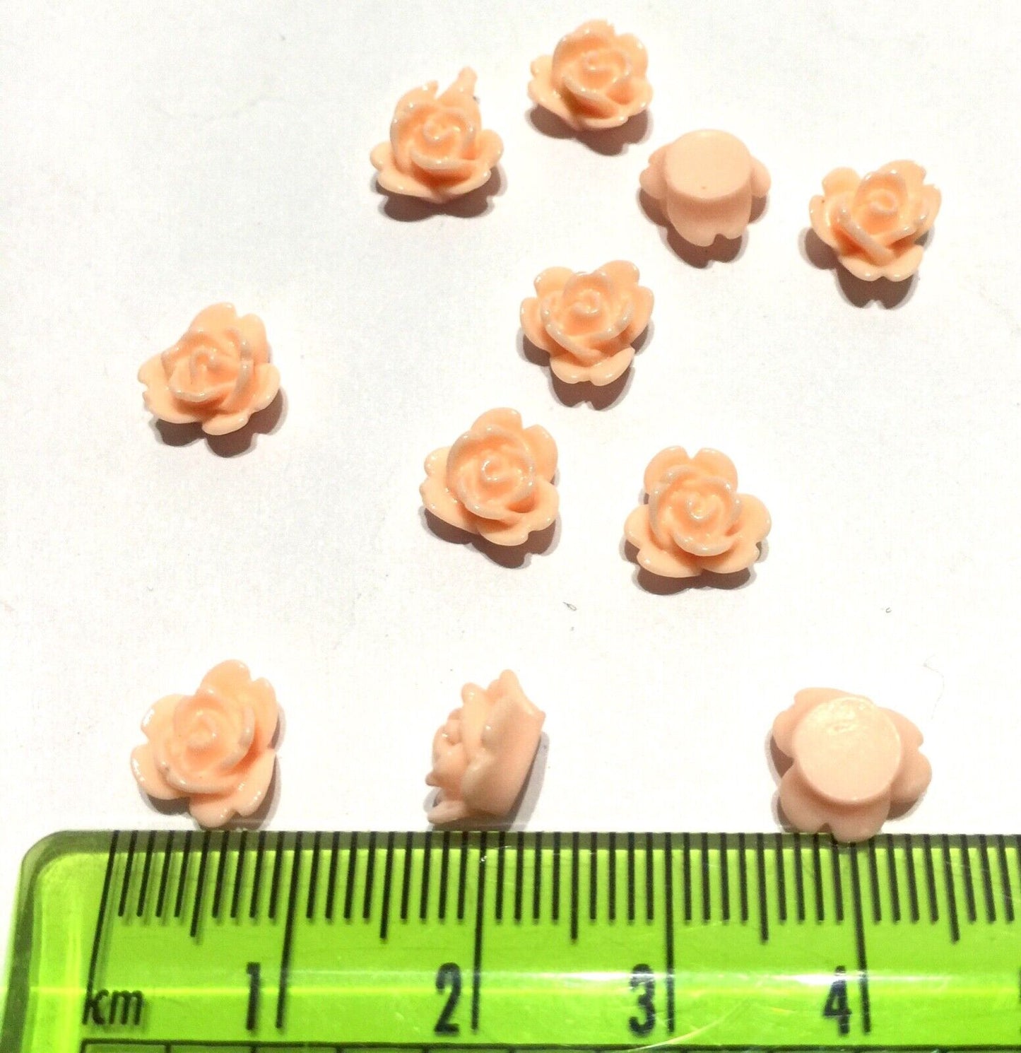 75pcs Flat Back 8mm Peach Rose Resin Flower Cabochon