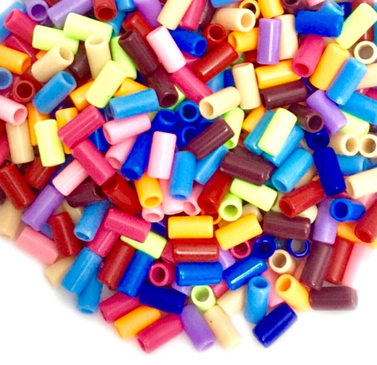 200pcs Multicolour Tube Tubular 9mm Large Hole Acrylic Beads