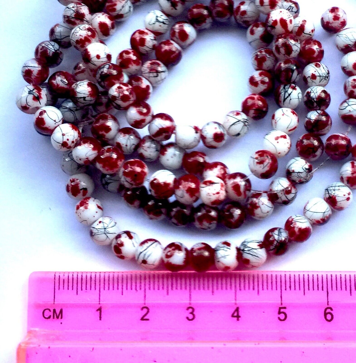 1x Strand 130pcs Dark Red Round 6mm Printed Drawbench Glass Beads for Jewellery