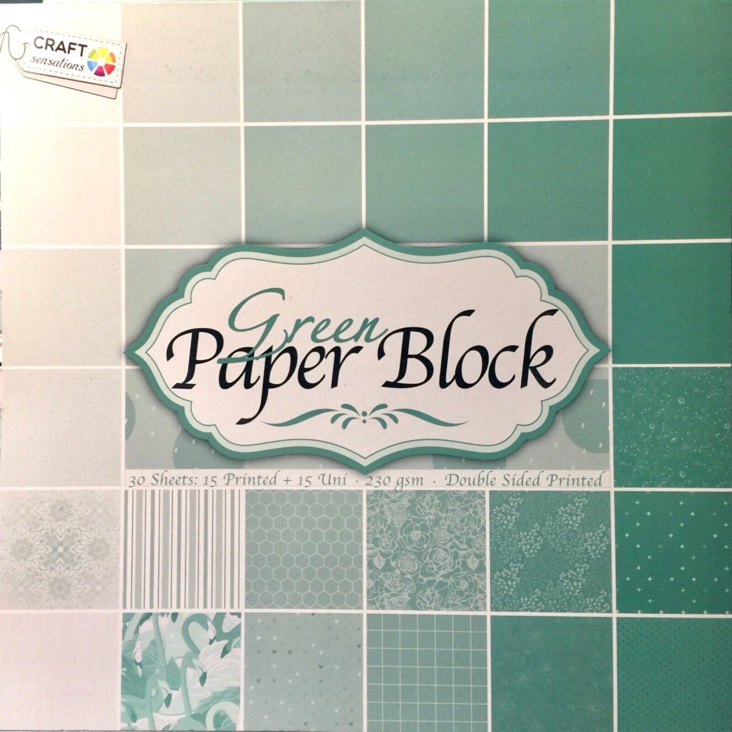 1x Green Paper Block 30cmx30cm 30 Sheet Design Pad for Craft