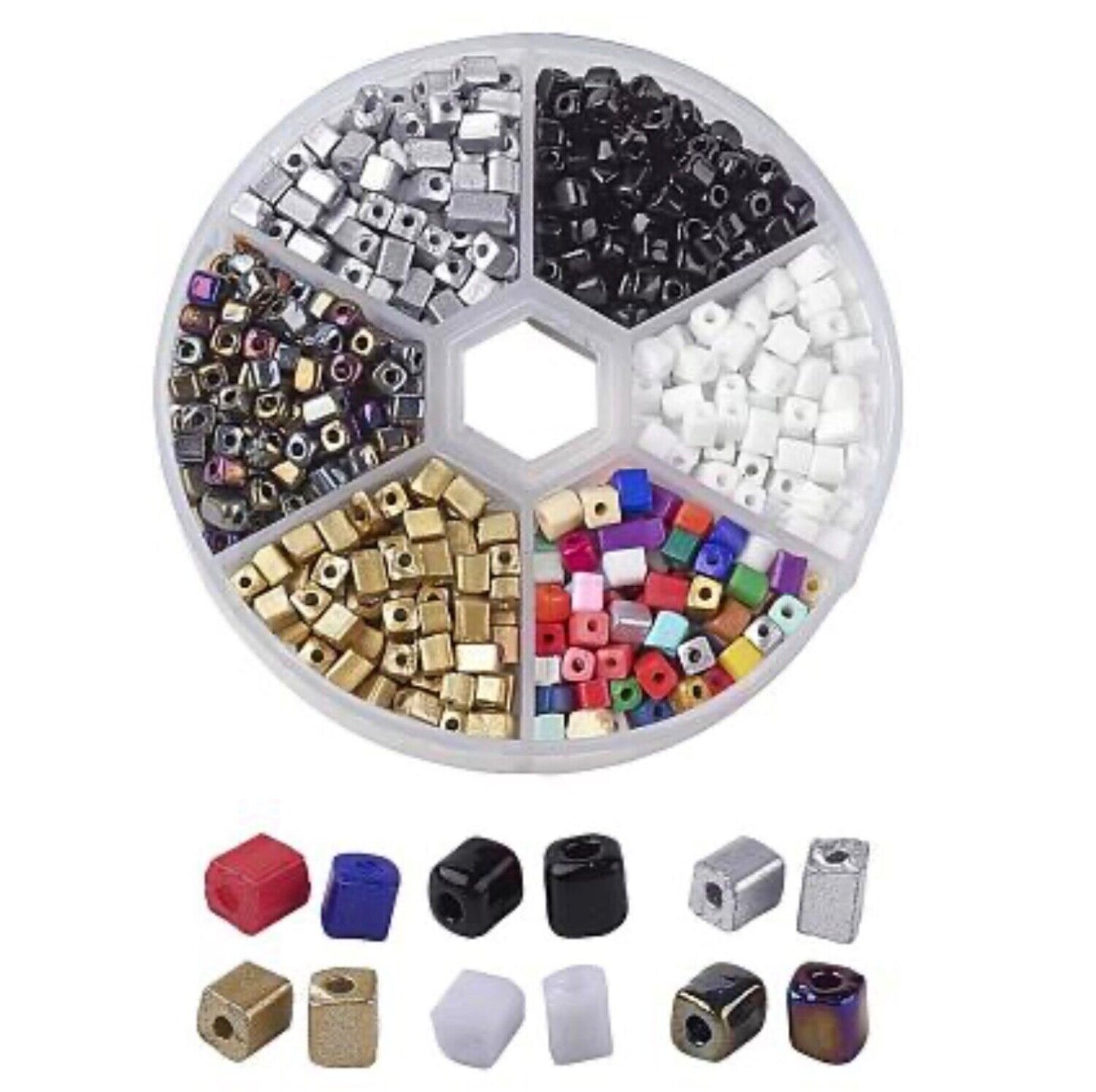 Multicolour Glass Cube 6/0 Seed Beads with Storage Container