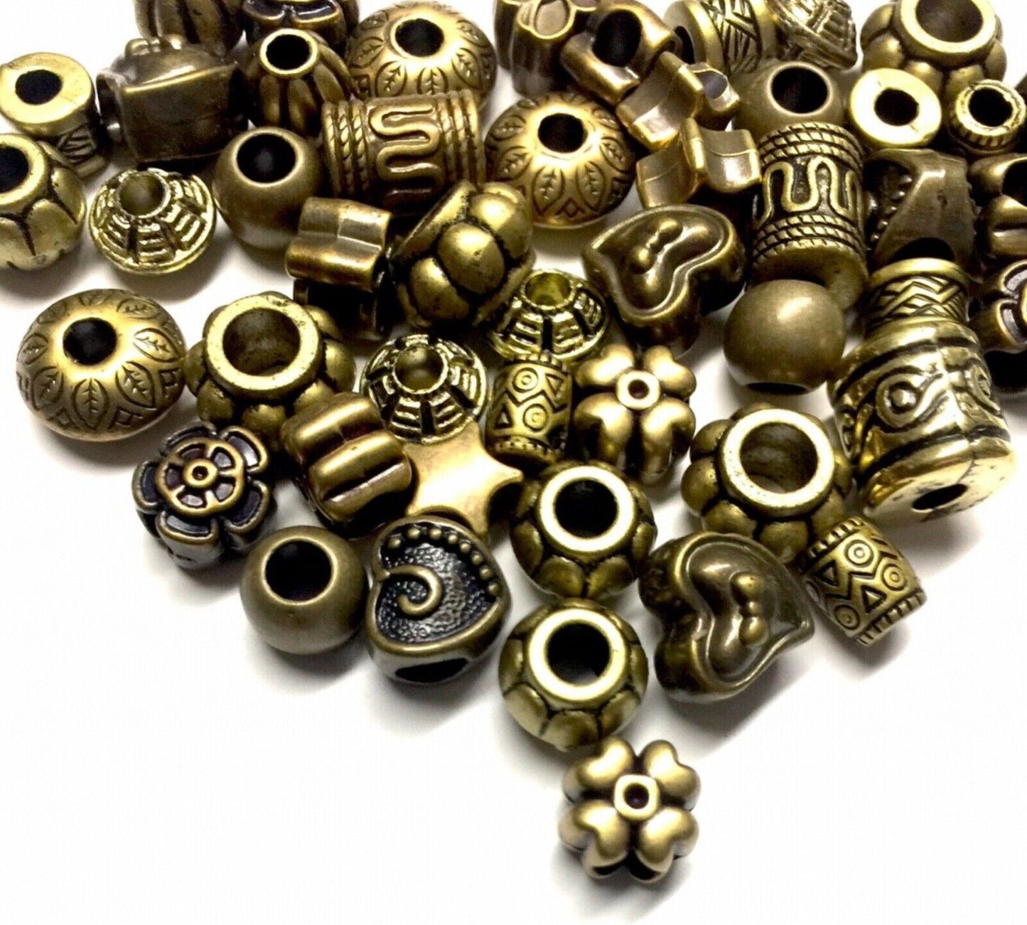 50x Vintage Gold & Bronze European Style Large Hole Acrylic Beads