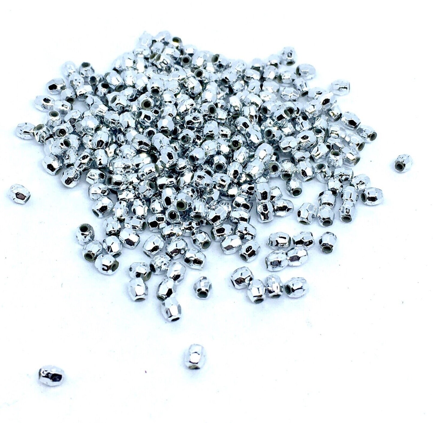 300x Silver Colour Faceted Hexagon 5mmx4mm Acrylic Spacer Beads