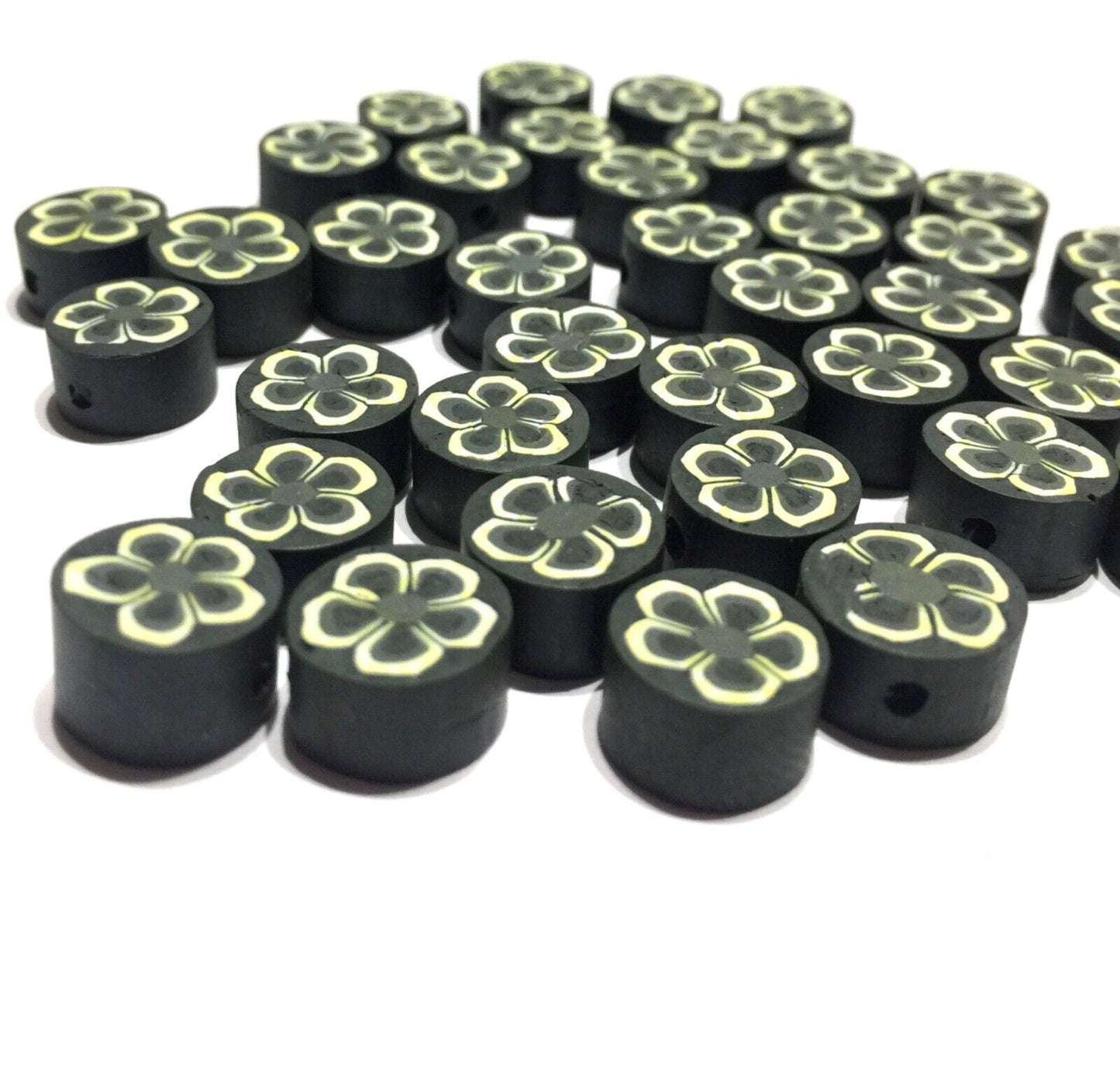 20x Flat Round 10mm Black Polymer Beads