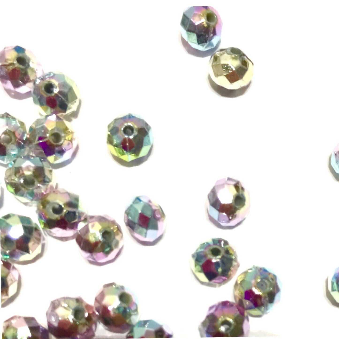 200x AB Rainbow Silver Faceted Semi Rondelle 6mm Acrylic Beads