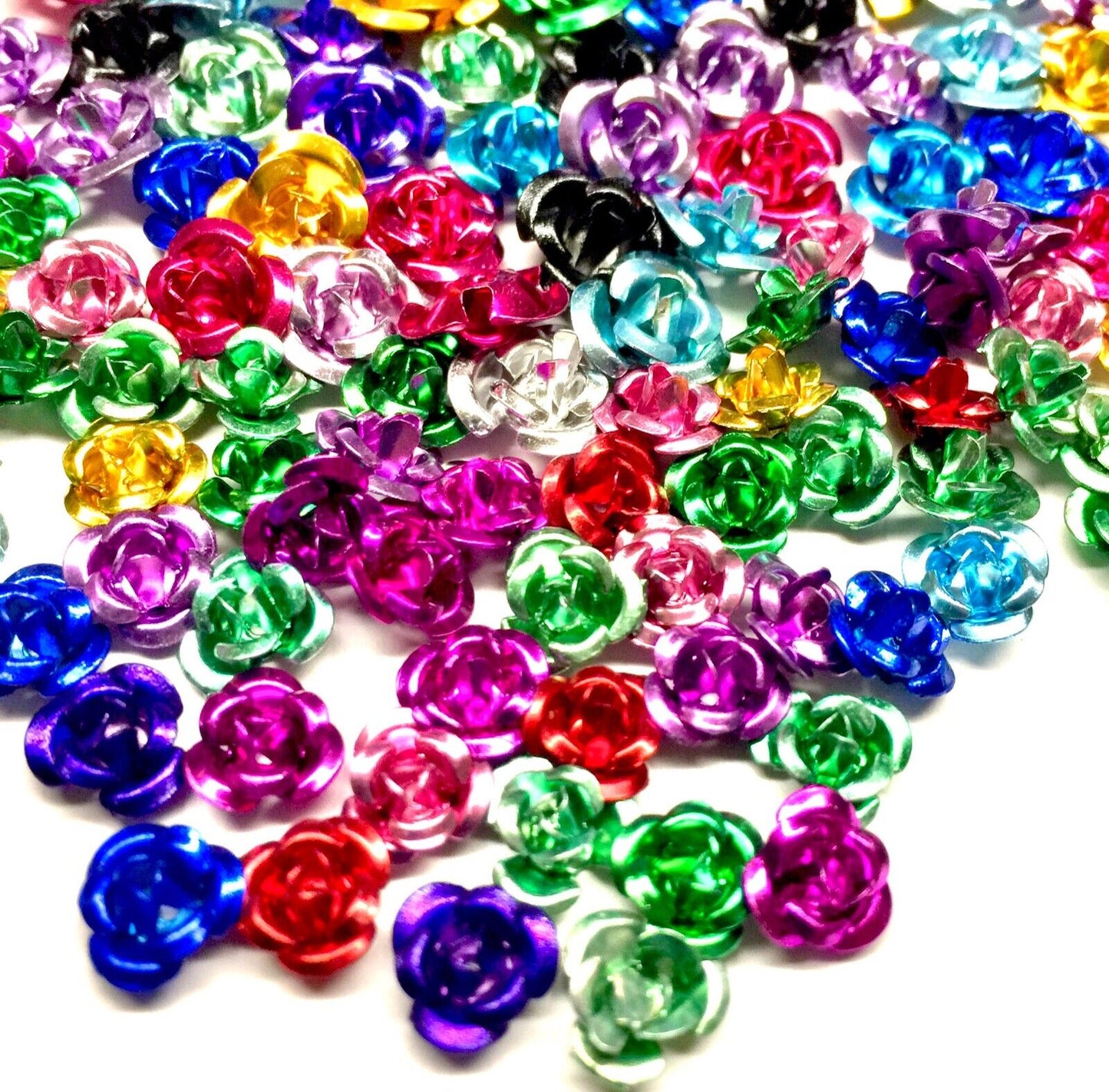 100+ pcs Multicoloured 6mm to 10mm Metallic 4D Rose Beads