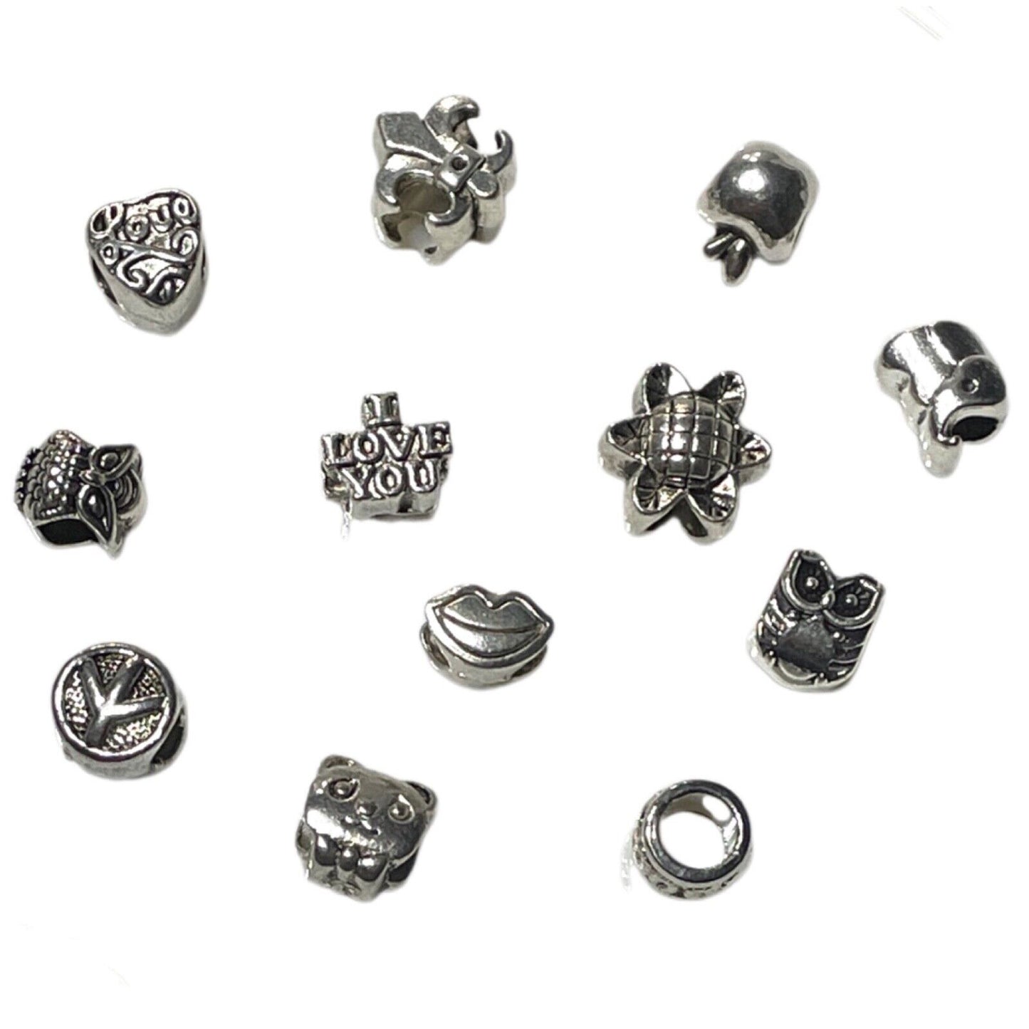 12x MULTI DESIGN METAL ANTIQUE STYLE EUROPEAN CHARM LARGE HOLE BEADS