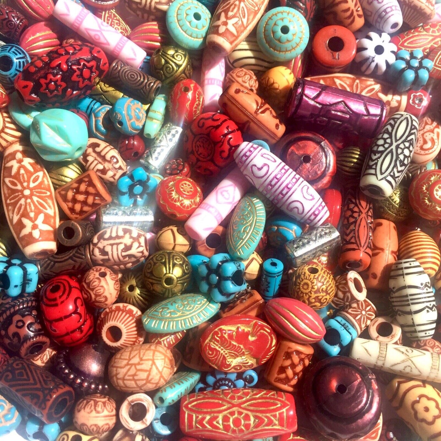 60+ pcs Ethnic Tribal Aztec Style Mix Design Mix Sizes Acrylic Beads