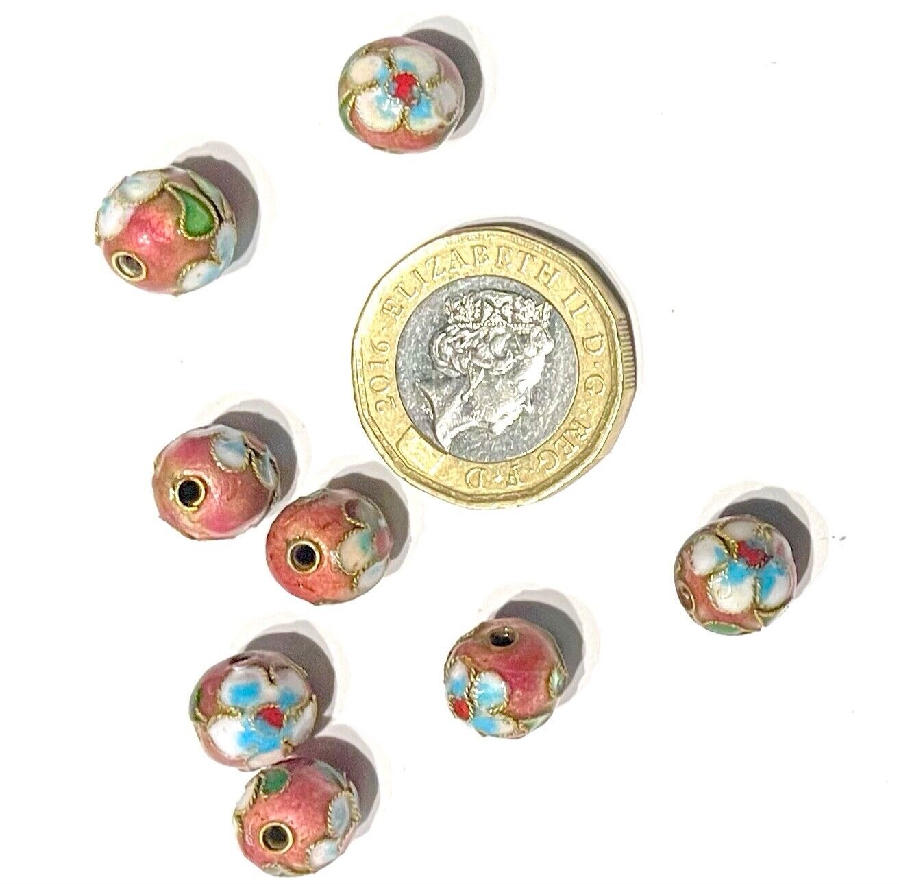 15 pcs Rustic Brown 9mm Cloissone Beads with Hand Painted Flower for Jewellery