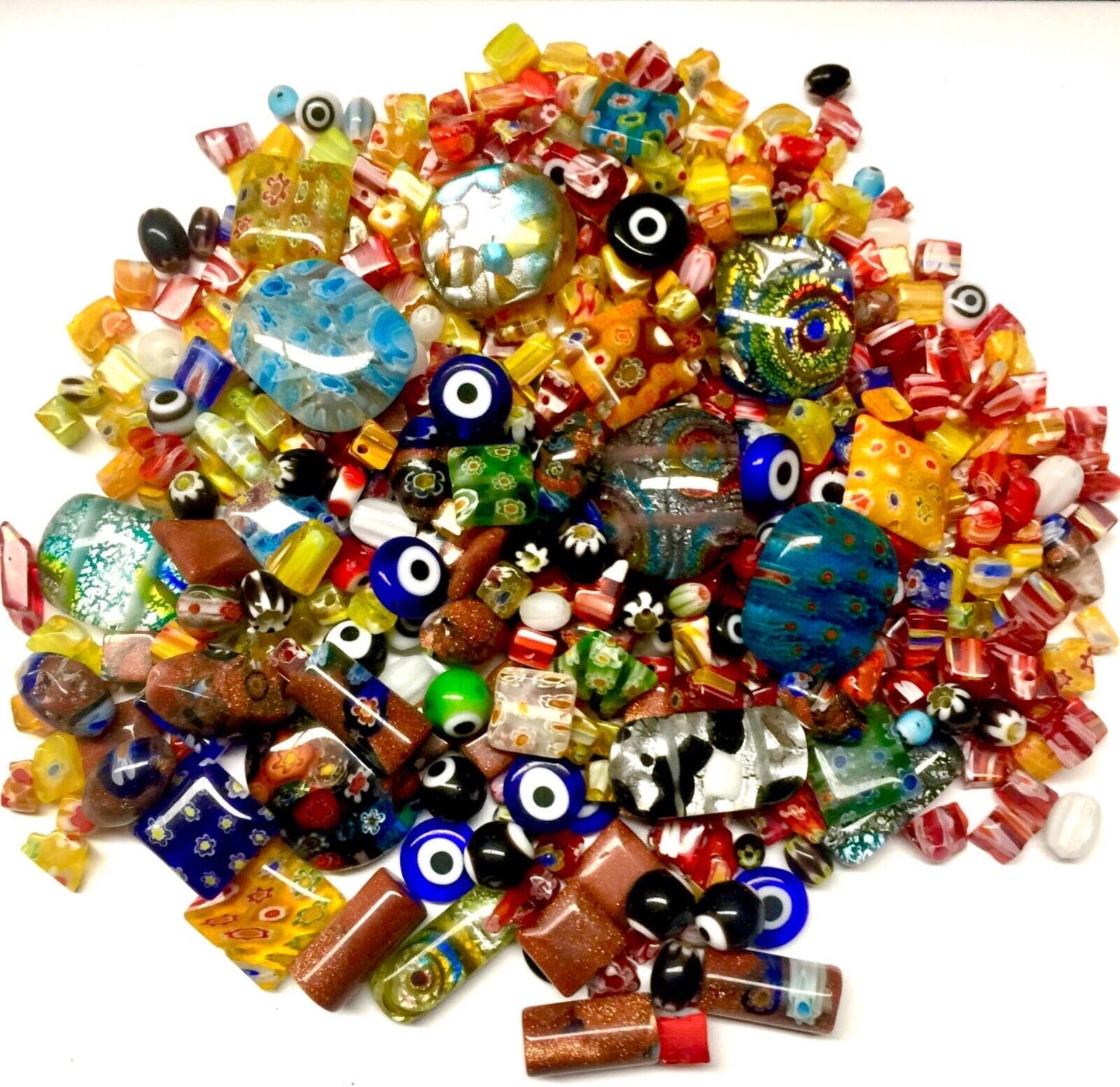 150grams Multi Colour Mix Shapes 4mm-25mm Millefiori Lampwork Foil Glass Beads