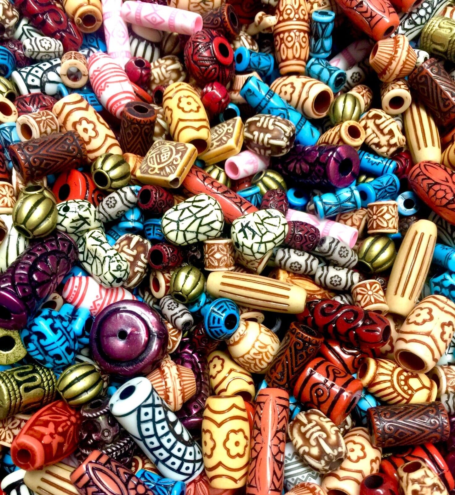 60+ pcs Ethnic Tribal Aztec Style Mix Design Mix Sizes Acrylic Beads