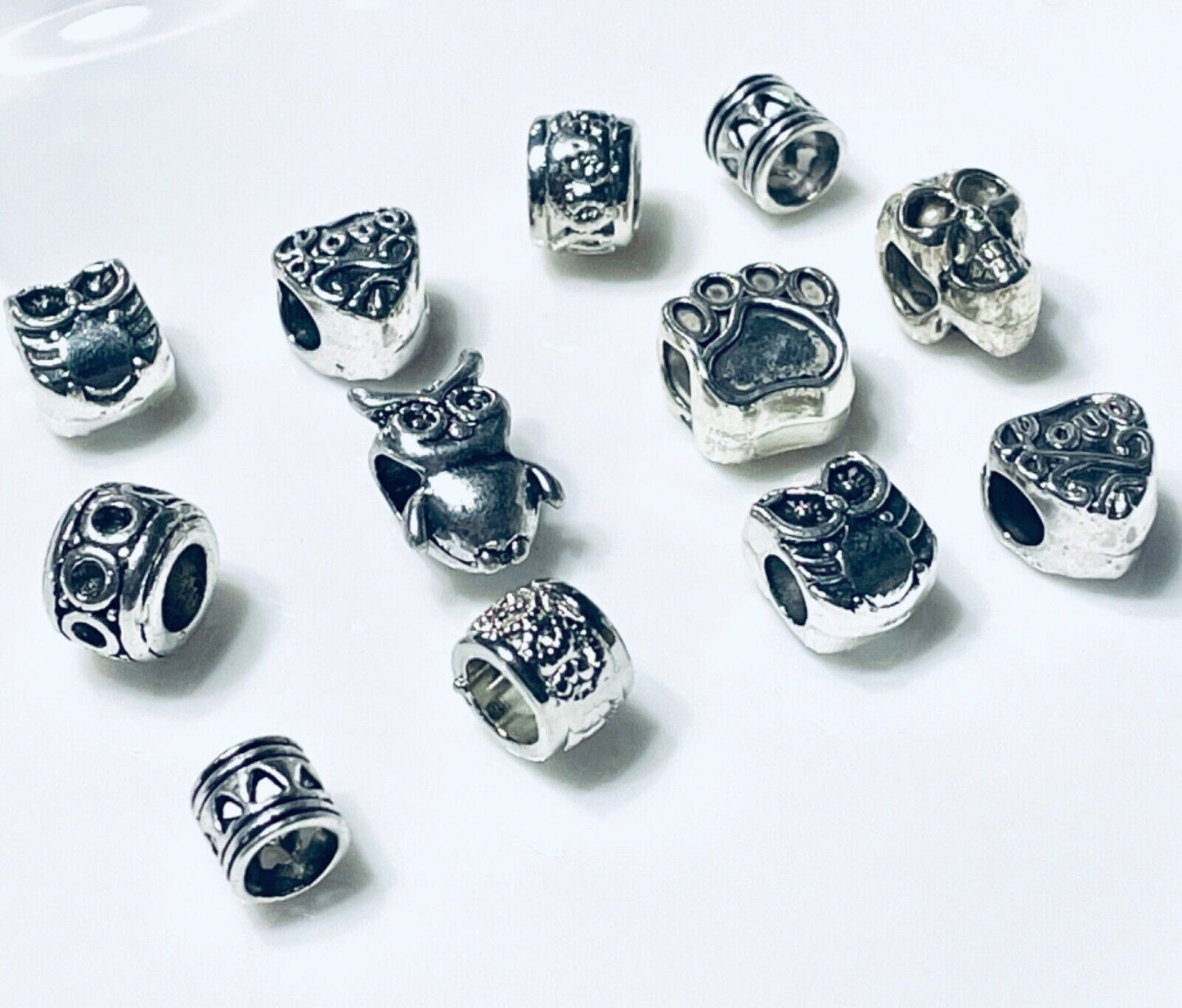 12x MIX DESIGN METAL ANTIQUE STYLE EUROPEAN CHARM LARGE HOLE BEADS