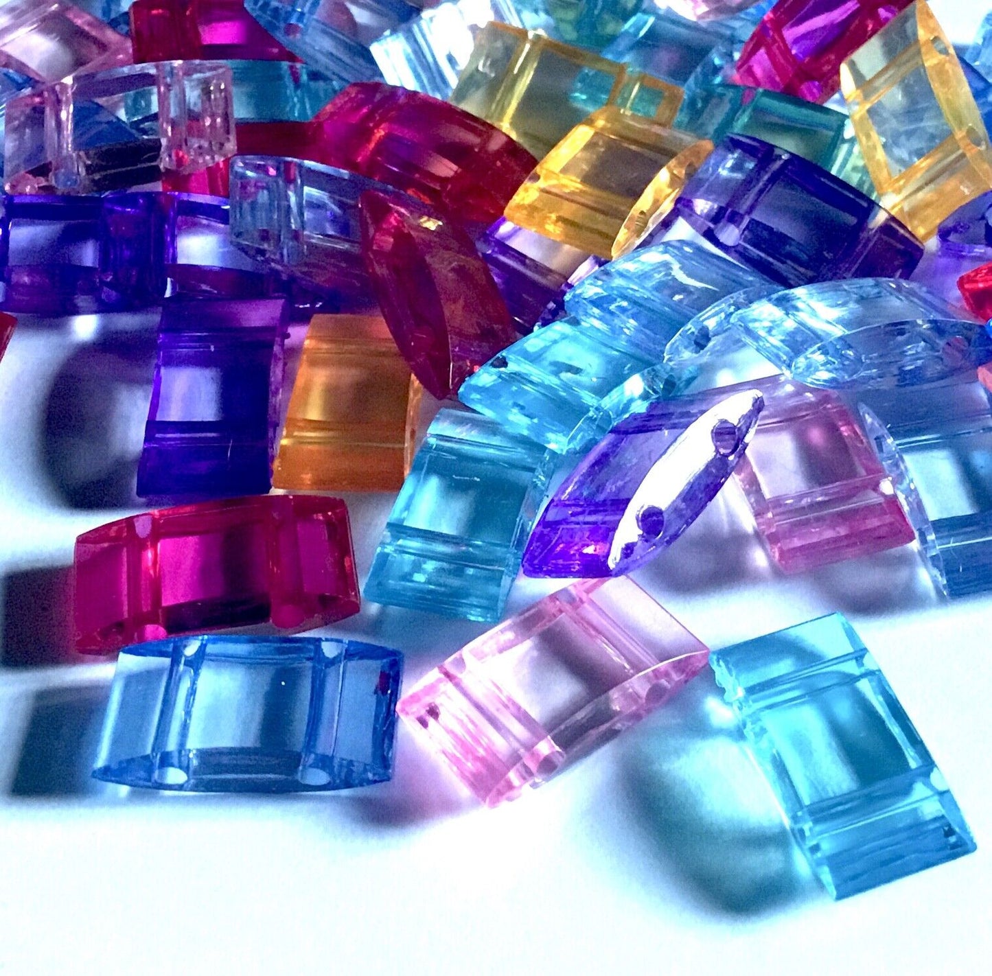 25 pcs Two Hole MultiColour Transparent Crystal Acrylic 17x9mm Carrier Beads