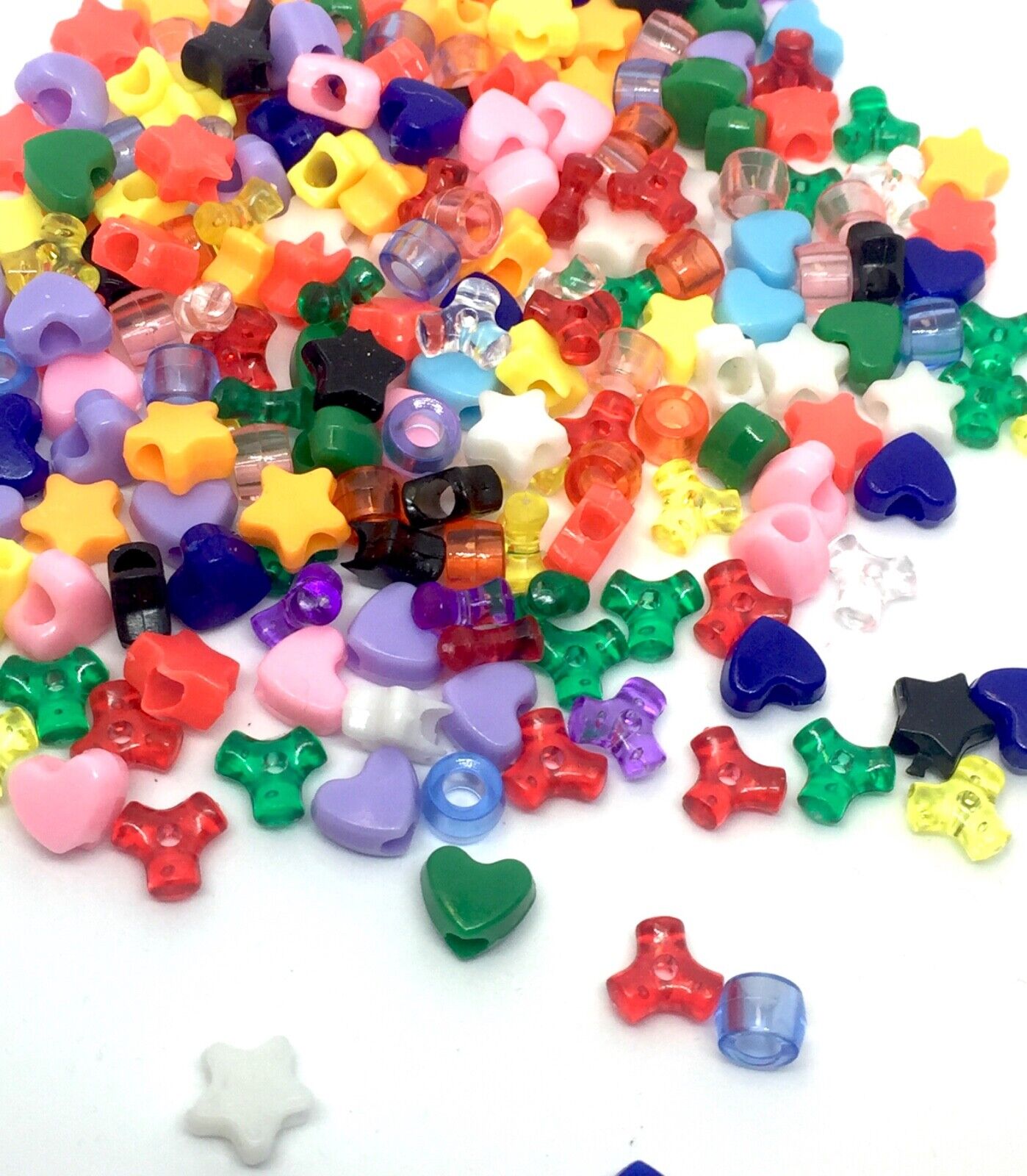 200x Mix Colour Mix Sizes Mix Shapes Acrylic Beads - Heart Star Tri-Beads Barrel