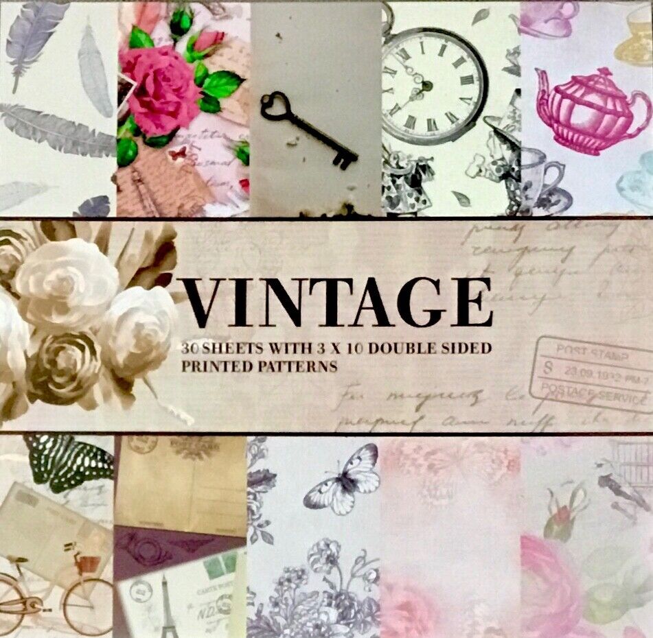 10x Design 30 Sheets Vintage Design Pad - 15cm x 15cm