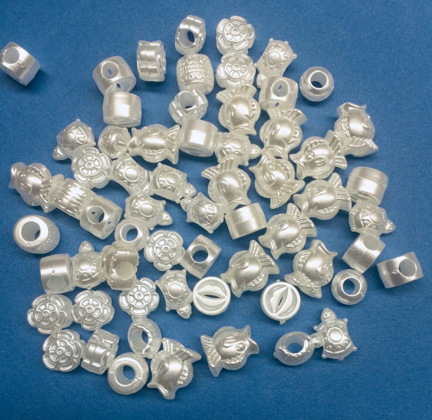 50pcs Pearlized White Large Hole Mix Shapes Acrylic Beads