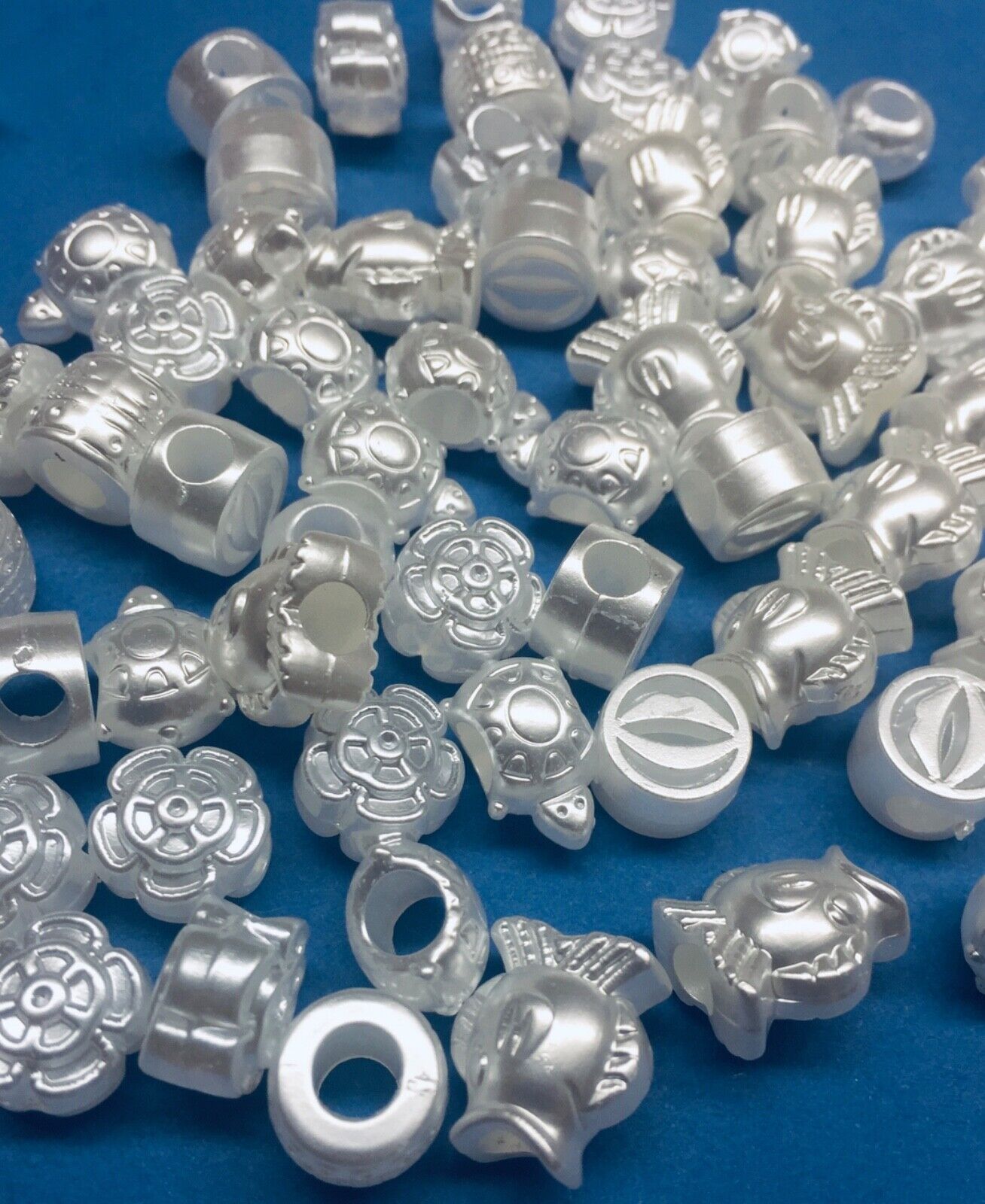 50pcs Pearlized White Large Hole Mix Shapes Acrylic Beads