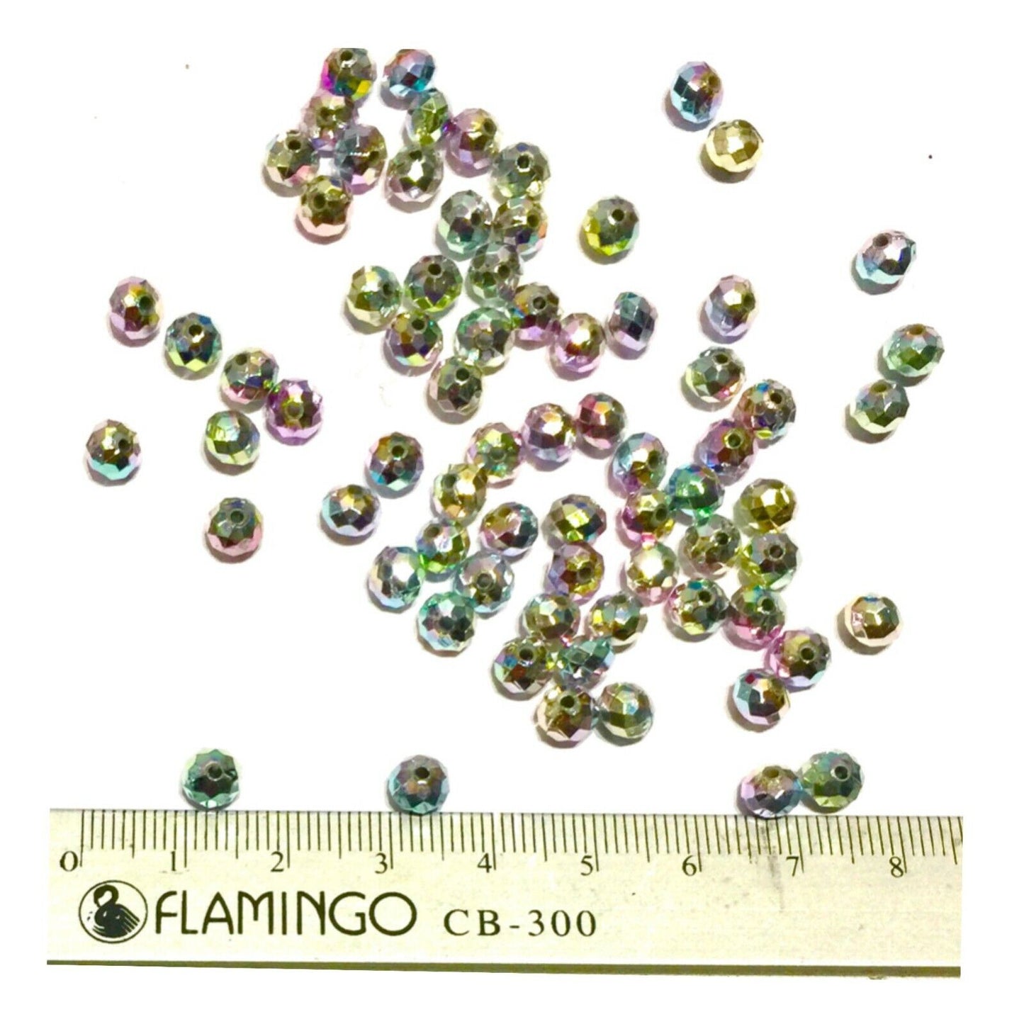 200x AB Rainbow Silver Faceted Semi Rondelle 6mm Acrylic Beads