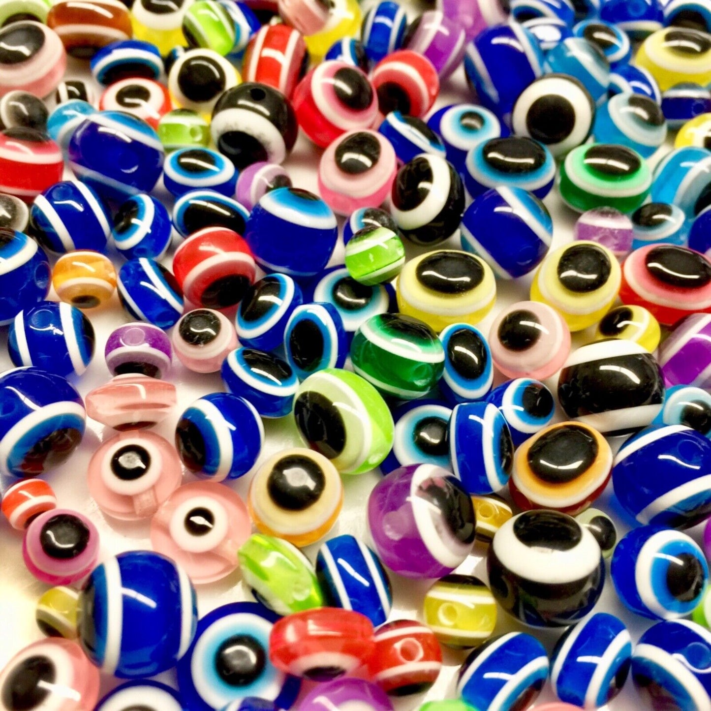 60 pcs Multi Colour Mix Sizes Round and Oval Evil Eye Resin Beads for Jewellery