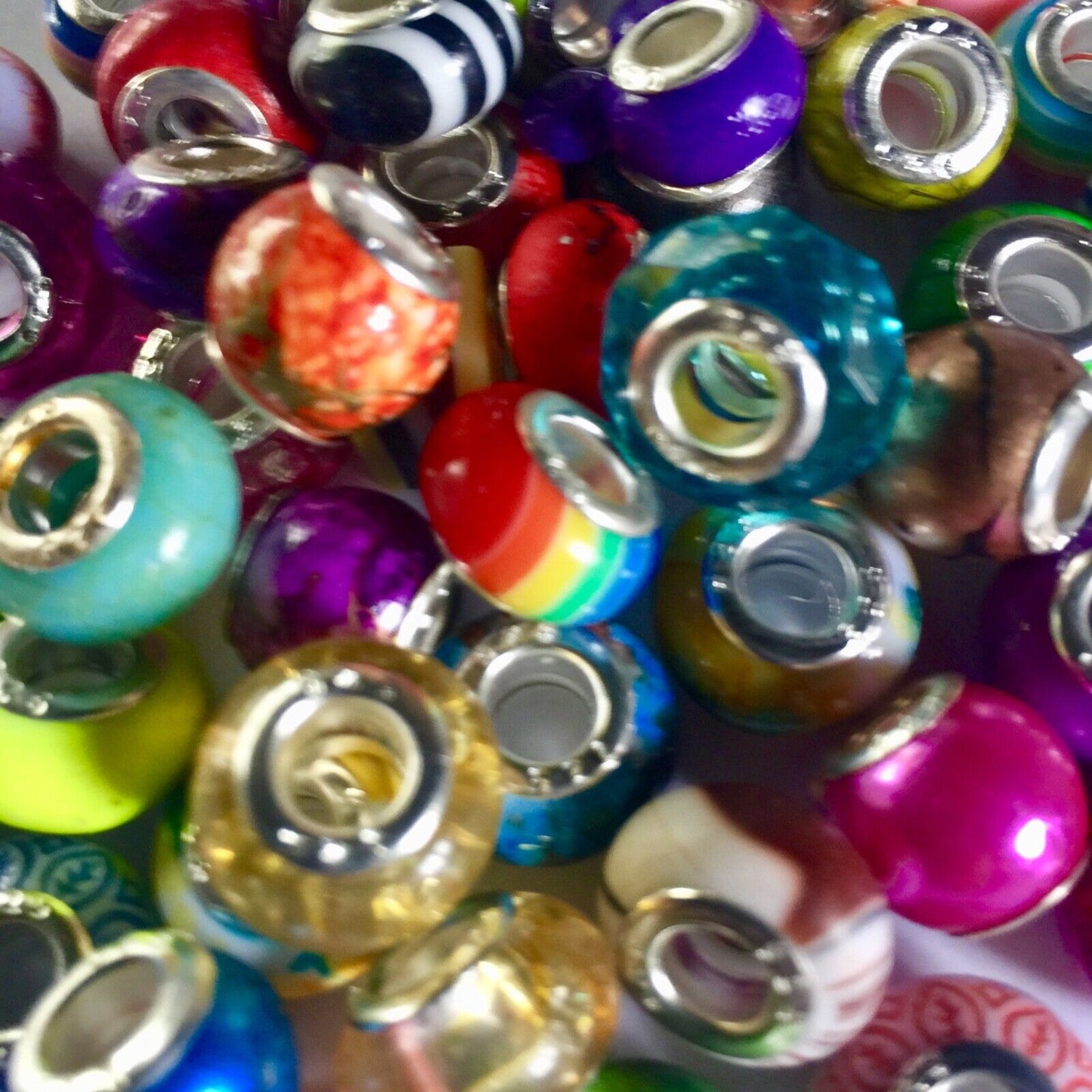 25x Mix Resin and Acrylic Mix Design Multicolour European Large Hole Beads