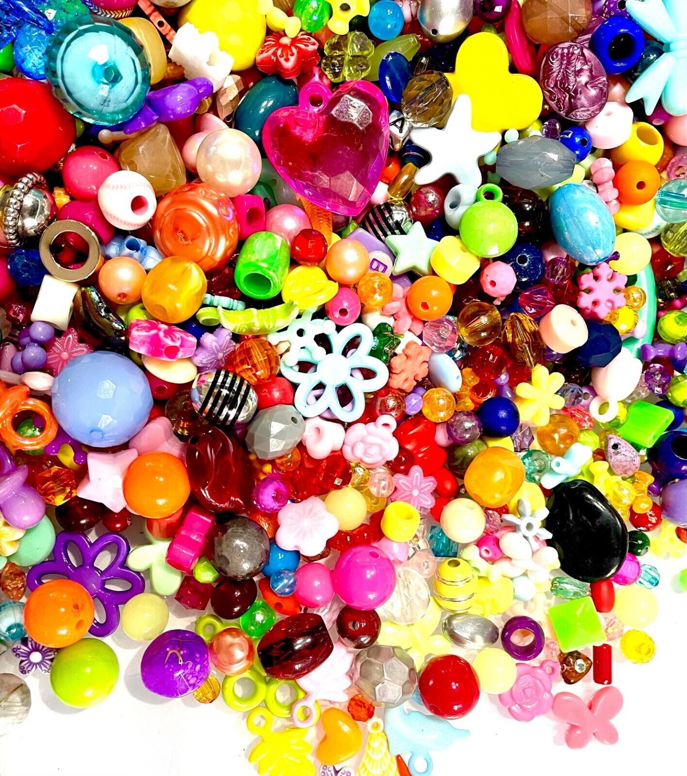 500gms Mix Acrylic, Resin, Wood Beads Sizes 3mm to 40mm for Craft