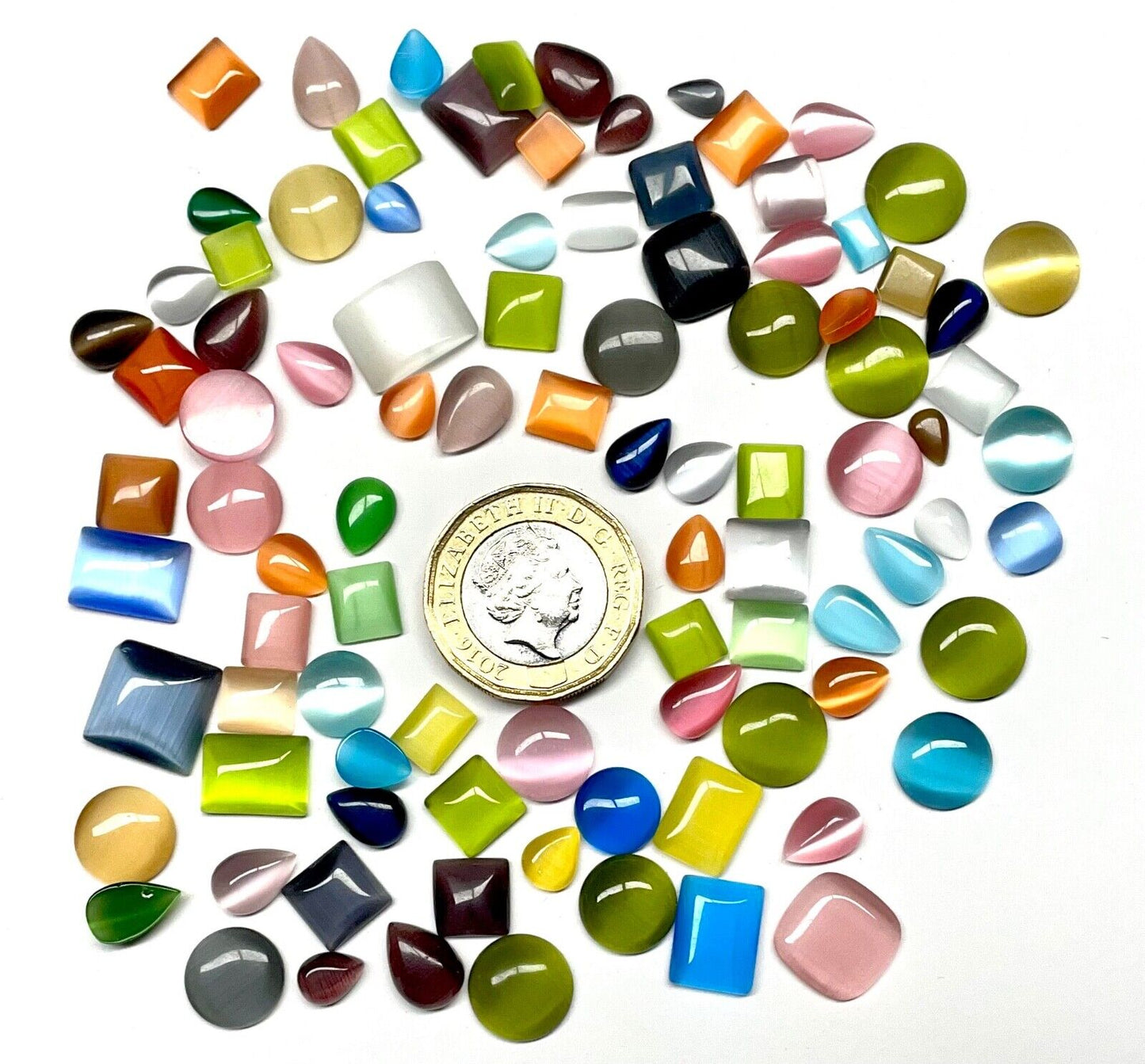 40g Mix Colours Mix Sizes Cats Eye Cabochons for Crafting