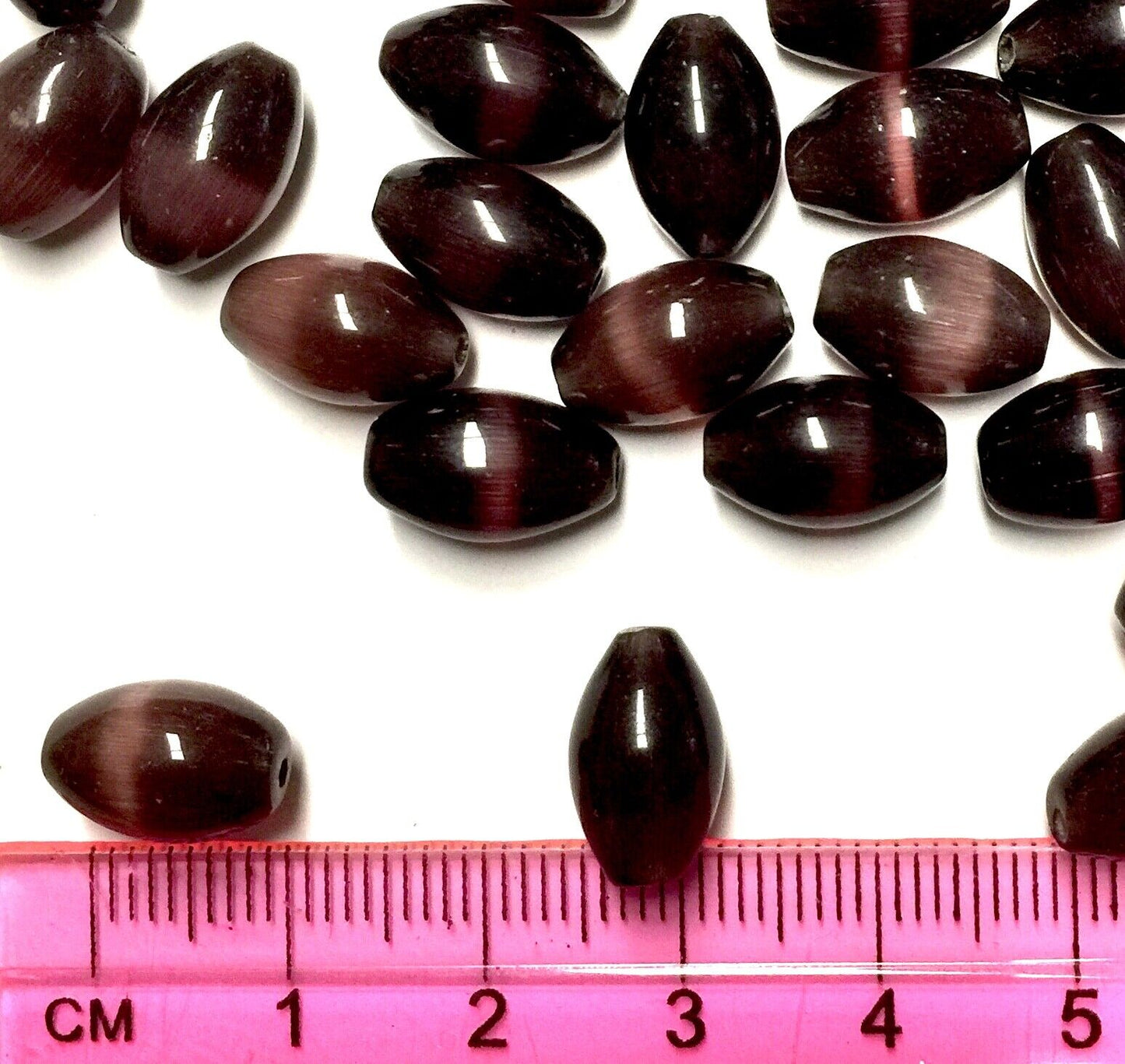 30 pcs Cat’s Eye Purplish Brown 14mm x 8mm Rice Shape Glass Loose Beads