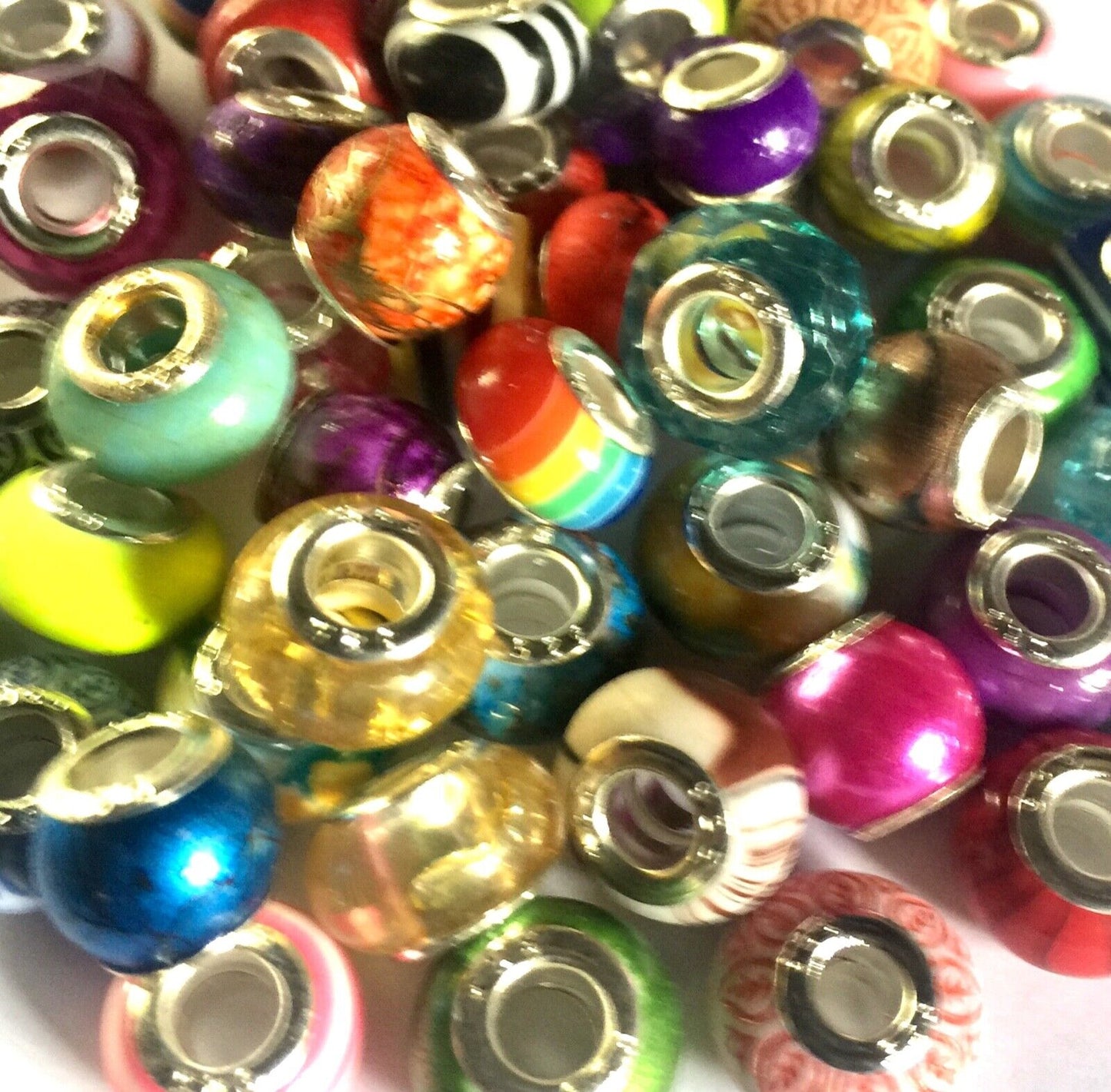 25x Mix Resin and Acrylic Mix Design Multicolour European Large Hole Beads