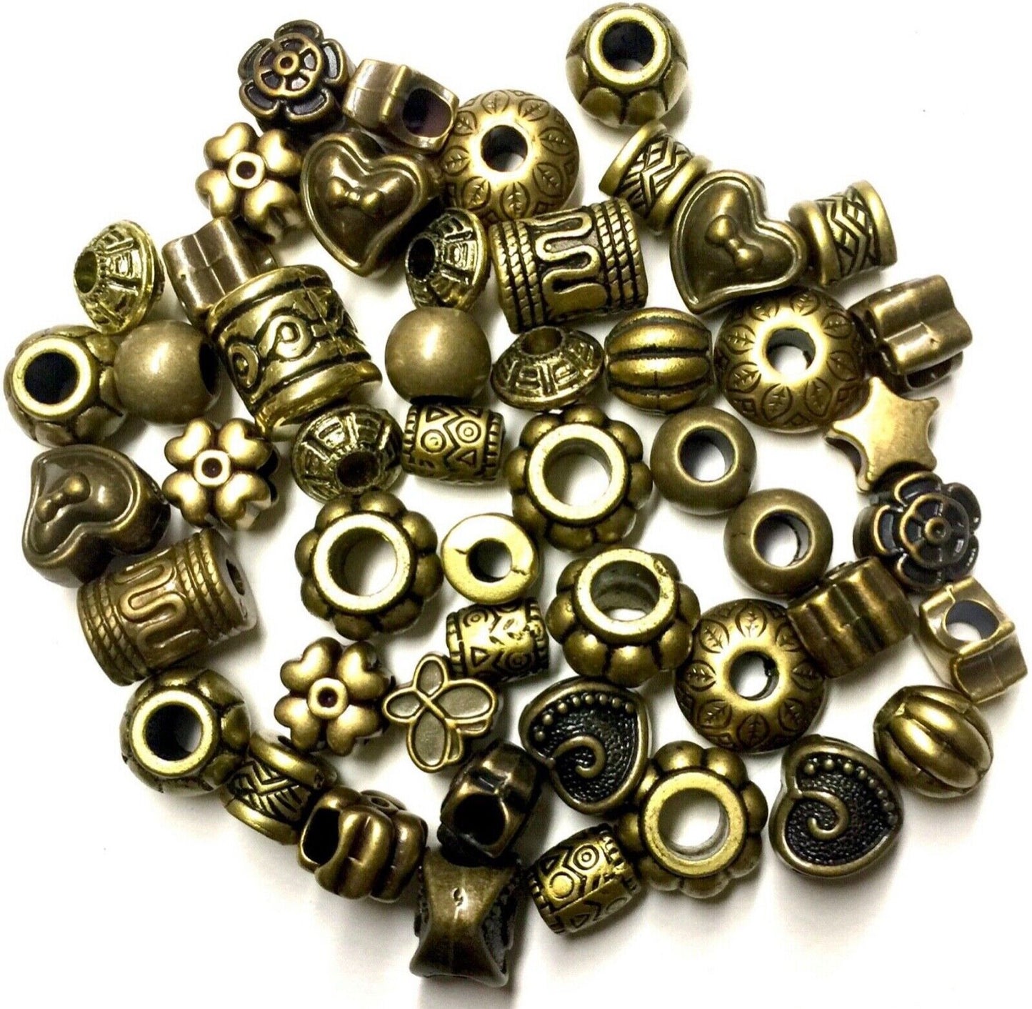50x Vintage Gold & Bronze European Style Large Hole Acrylic Beads