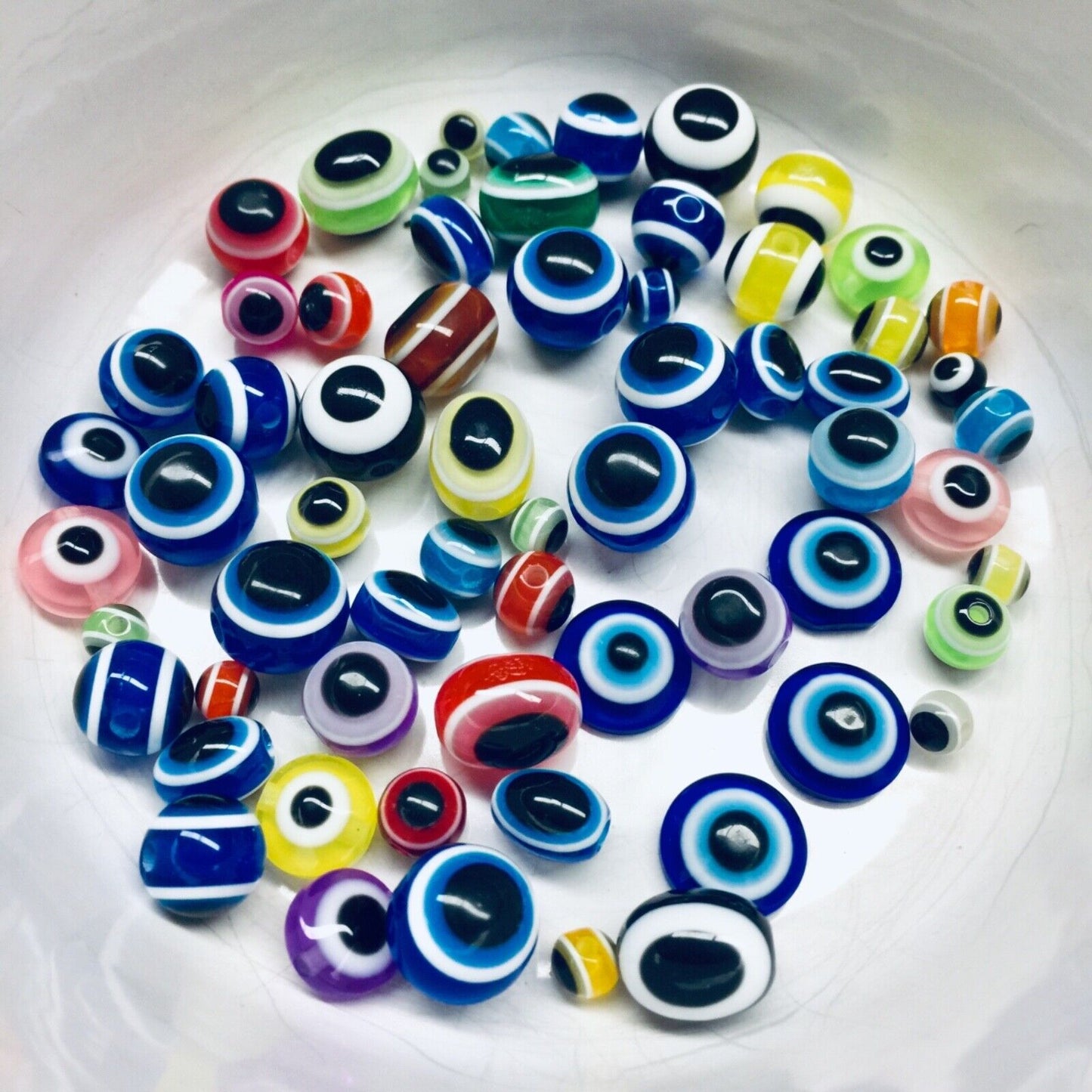 60 pcs Multi Colour Mix Sizes Round and Oval Evil Eye Resin Beads for Jewellery