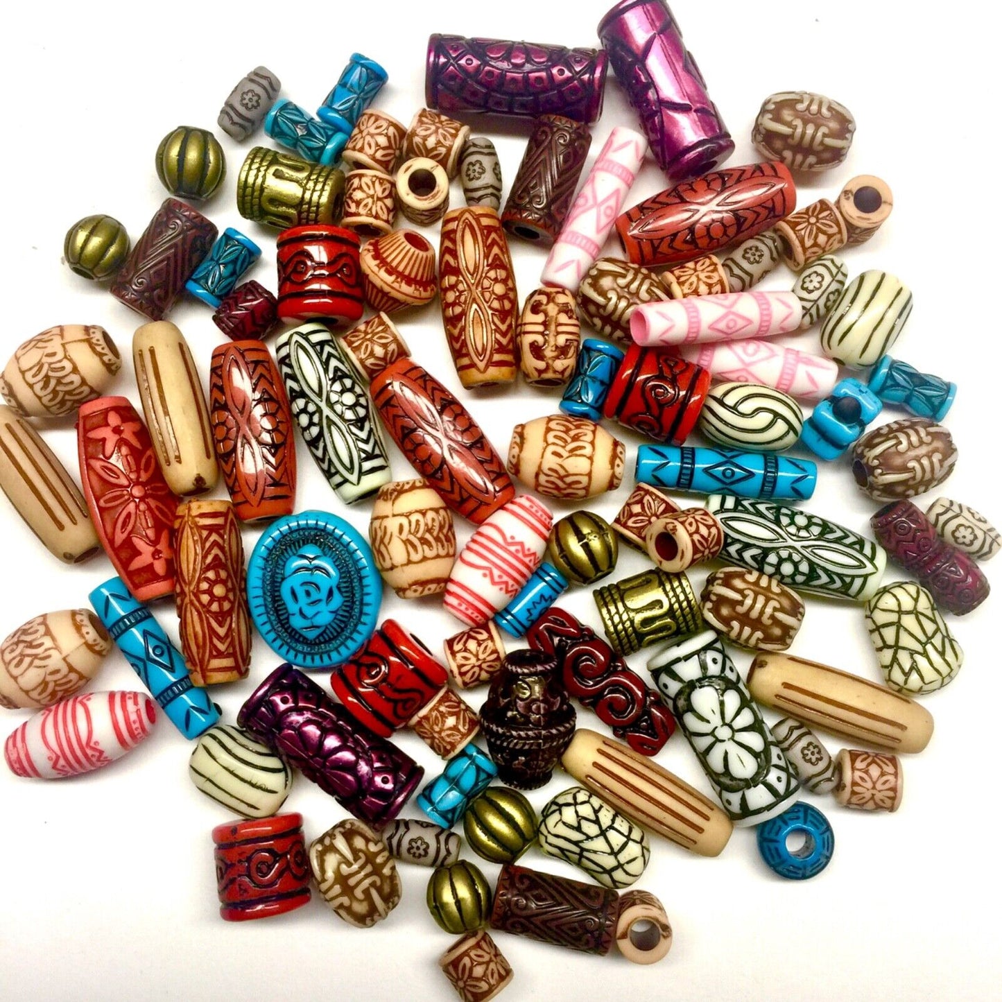 60+ pcs Ethnic Tribal Aztec Style Mix Design Mix Sizes Acrylic Beads