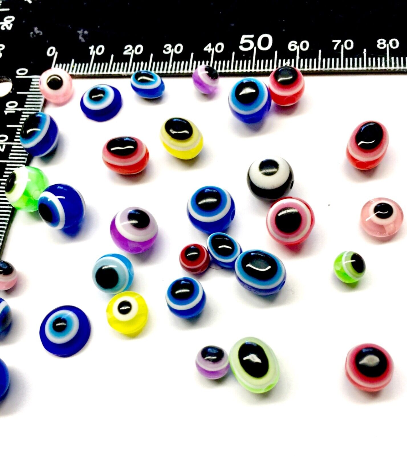 60 pcs Multi Colour Mix Sizes Round and Oval Evil Eye Resin Beads for Jewellery