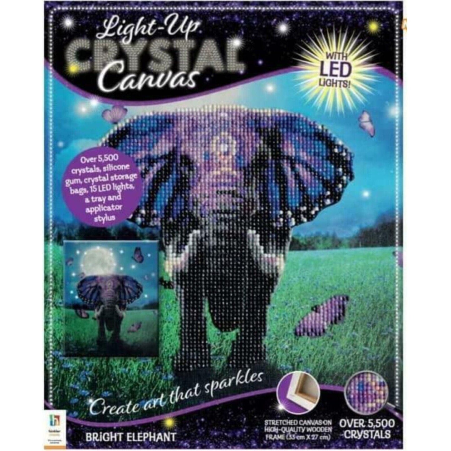 Light UP Crystal Canvas Craft Kit: Elephant By Hinkler Books - Diamond Art