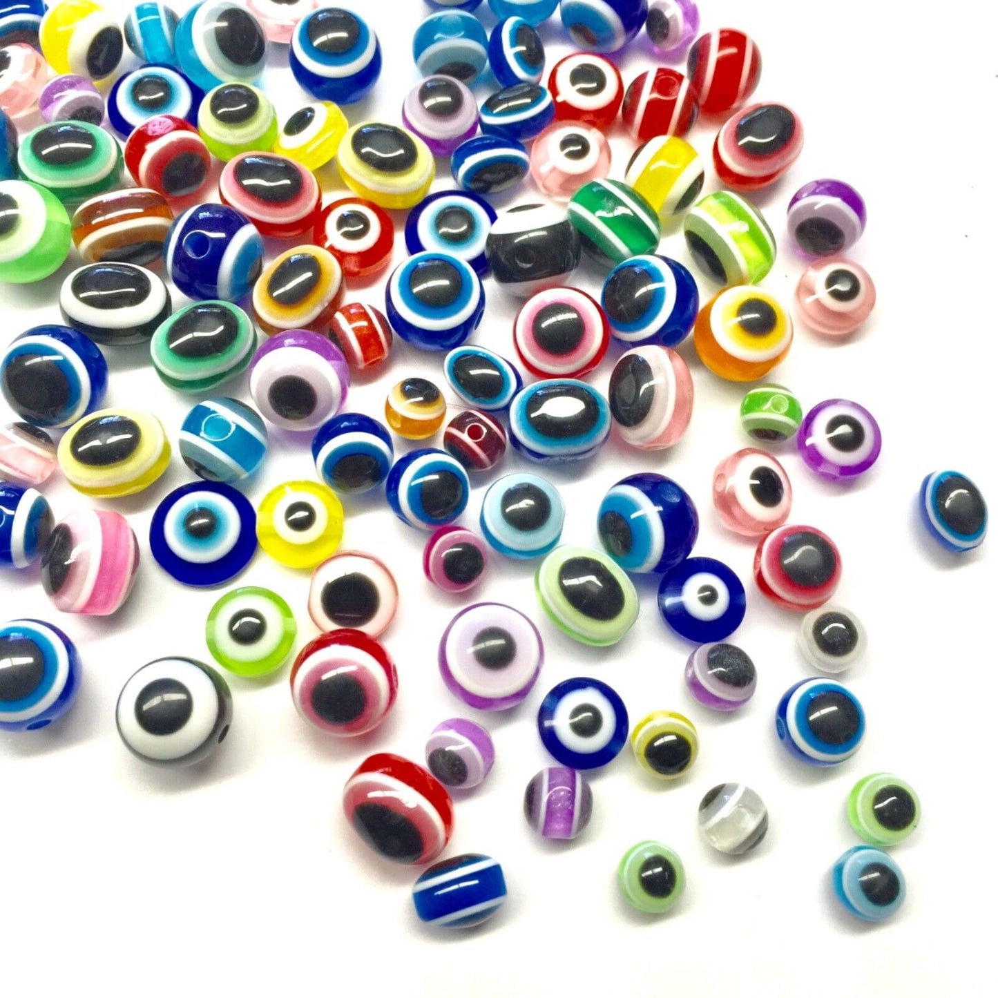 60 pcs Multi Colour Mix Sizes Round and Oval Evil Eye Resin Beads for Jewellery