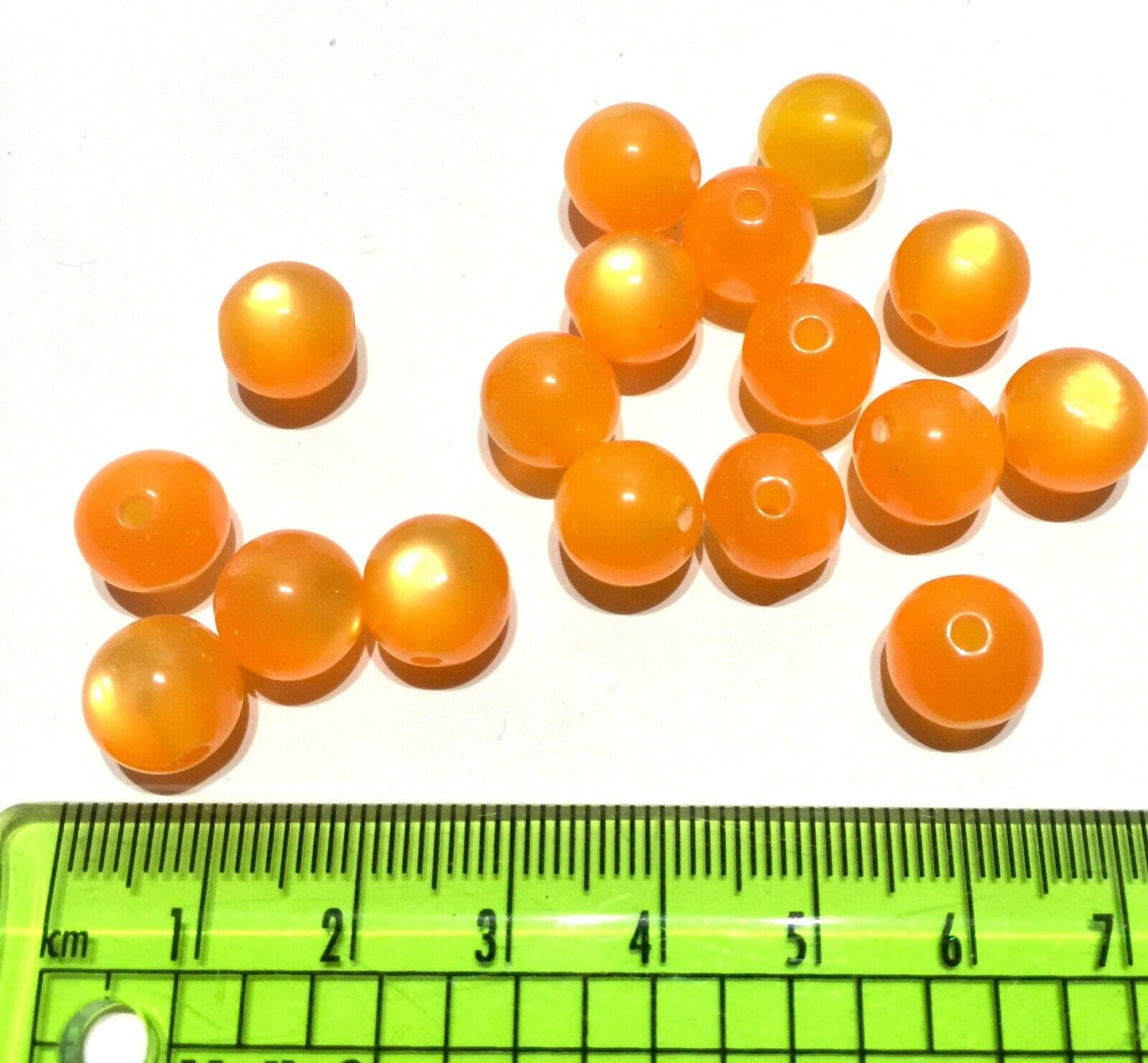 50x Cats Eye Effect Neon Orange 10mm Acrylic Beads for Jewellery Making