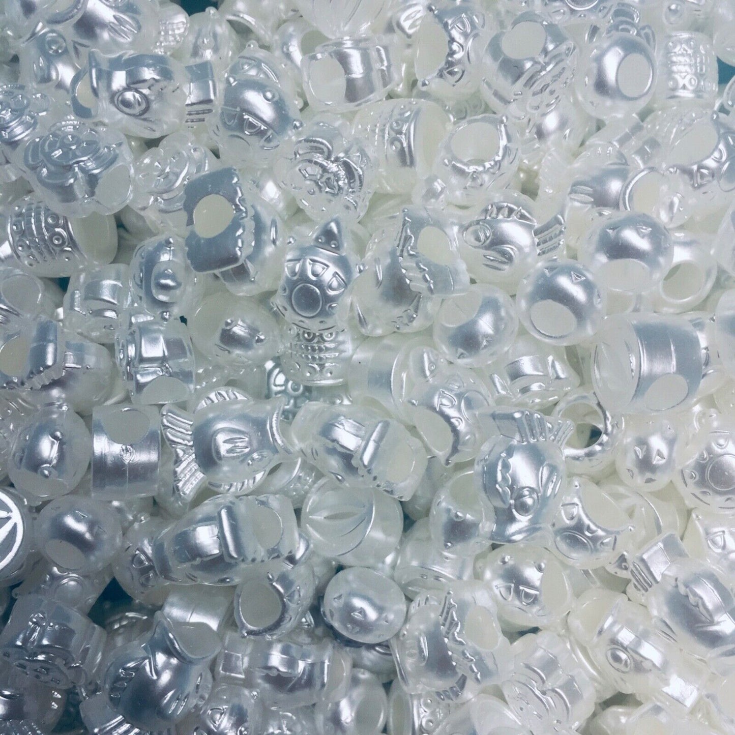 50pcs Pearlized White Large Hole Mix Shapes Acrylic Beads