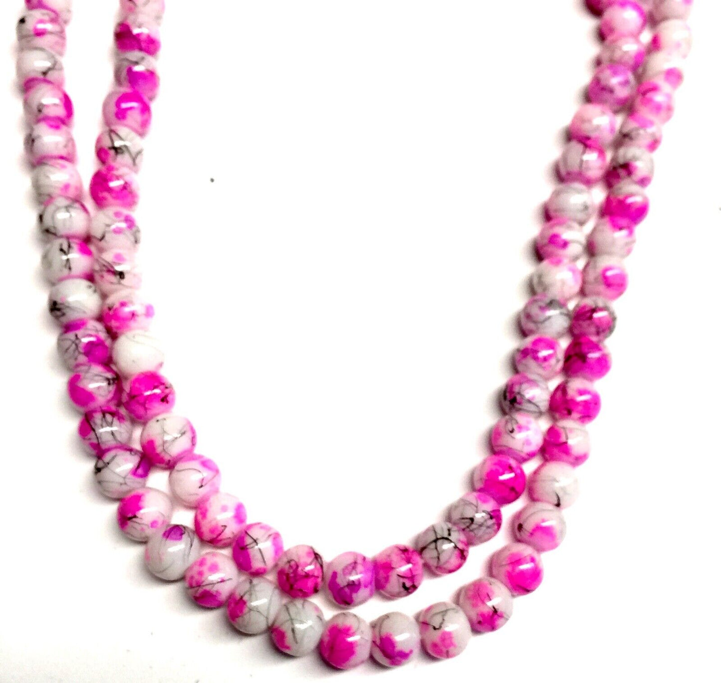 1x Strand 130pcs Pink Round 6mm Printed Drawbench Glass Beads for Jewelry Making