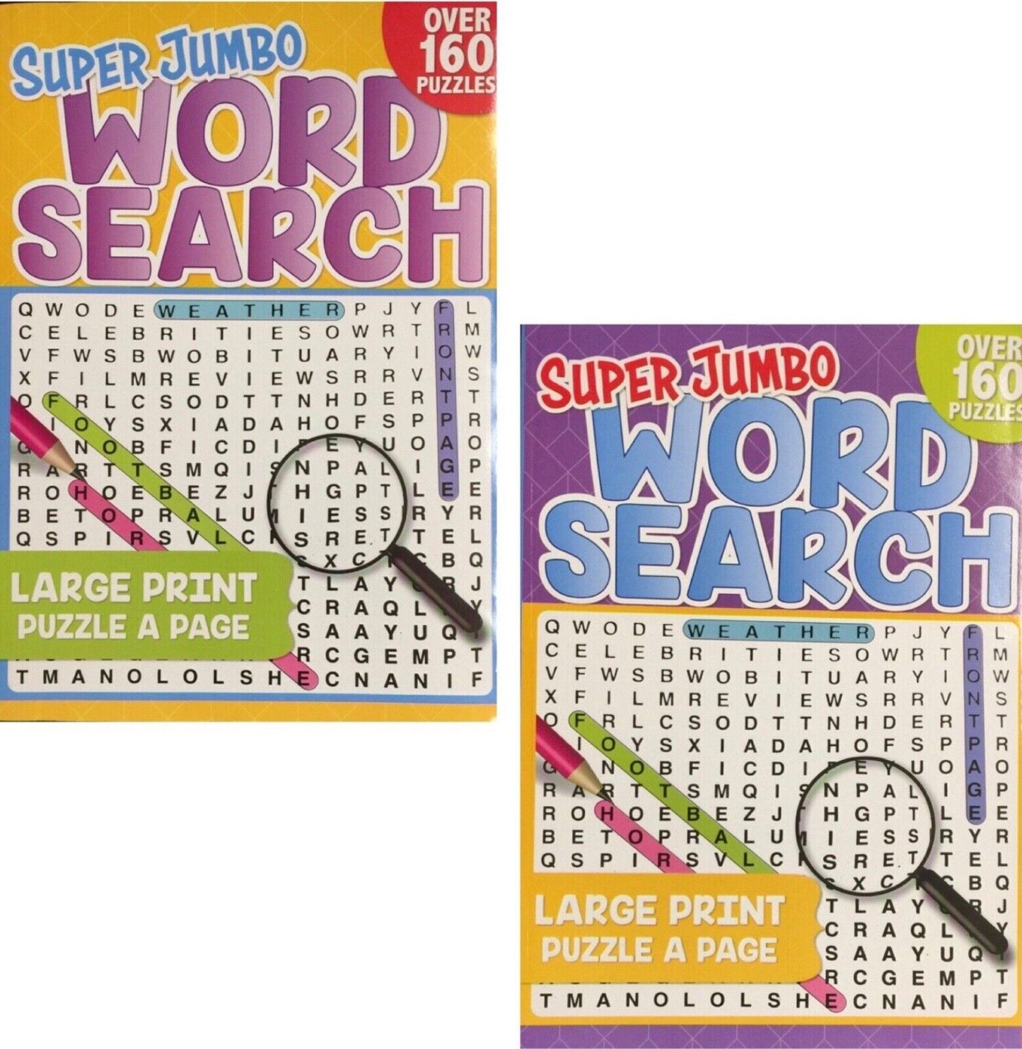 2x Books of Jumbo Wordsearch (320 pages total) for Adults