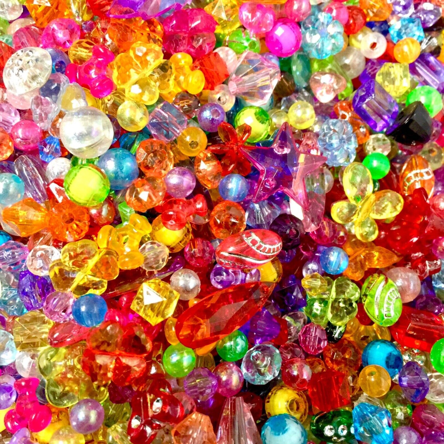 Over 300x Multicolour Transparent Crystal 4mm to 20mm Acrylic Beads and Charms