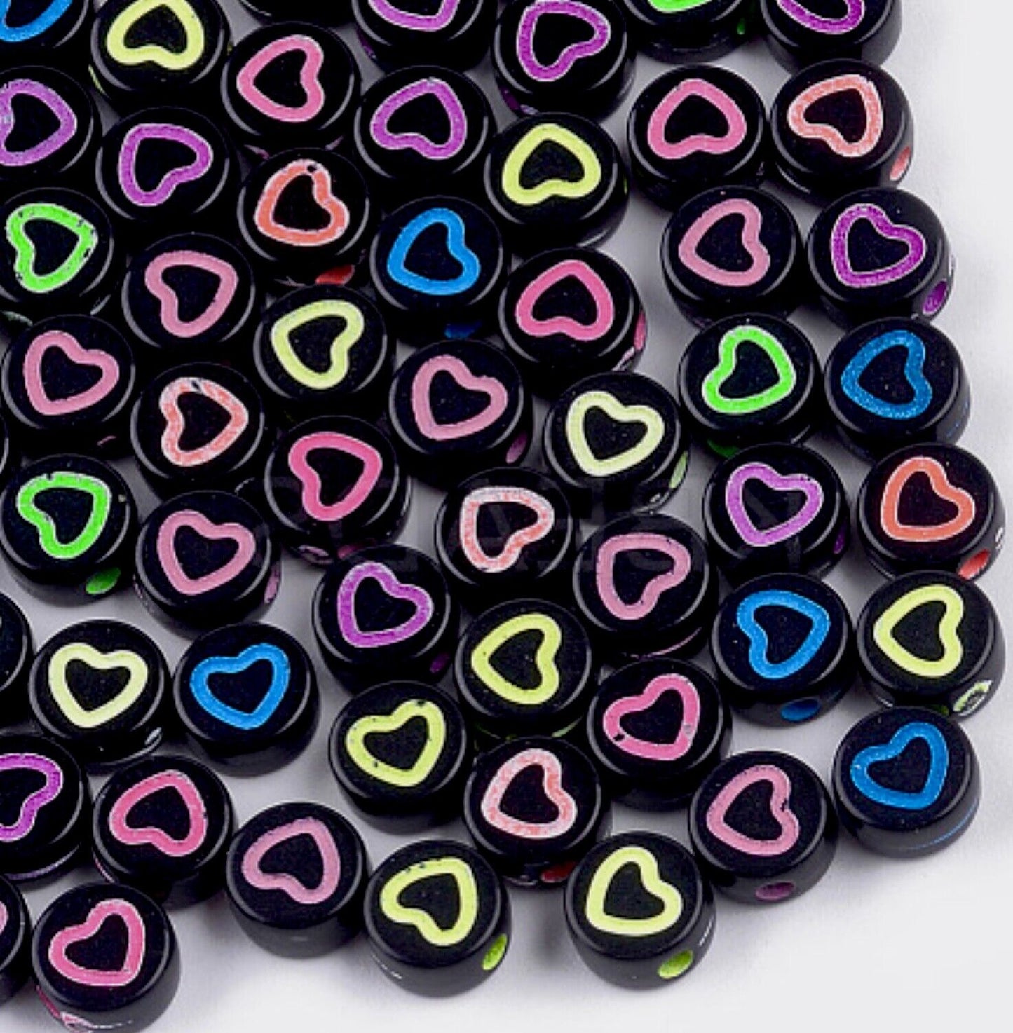 100 pcs  Heart Design 7mmx3.5mm Flat Round Beads for Jewellery Craft Making