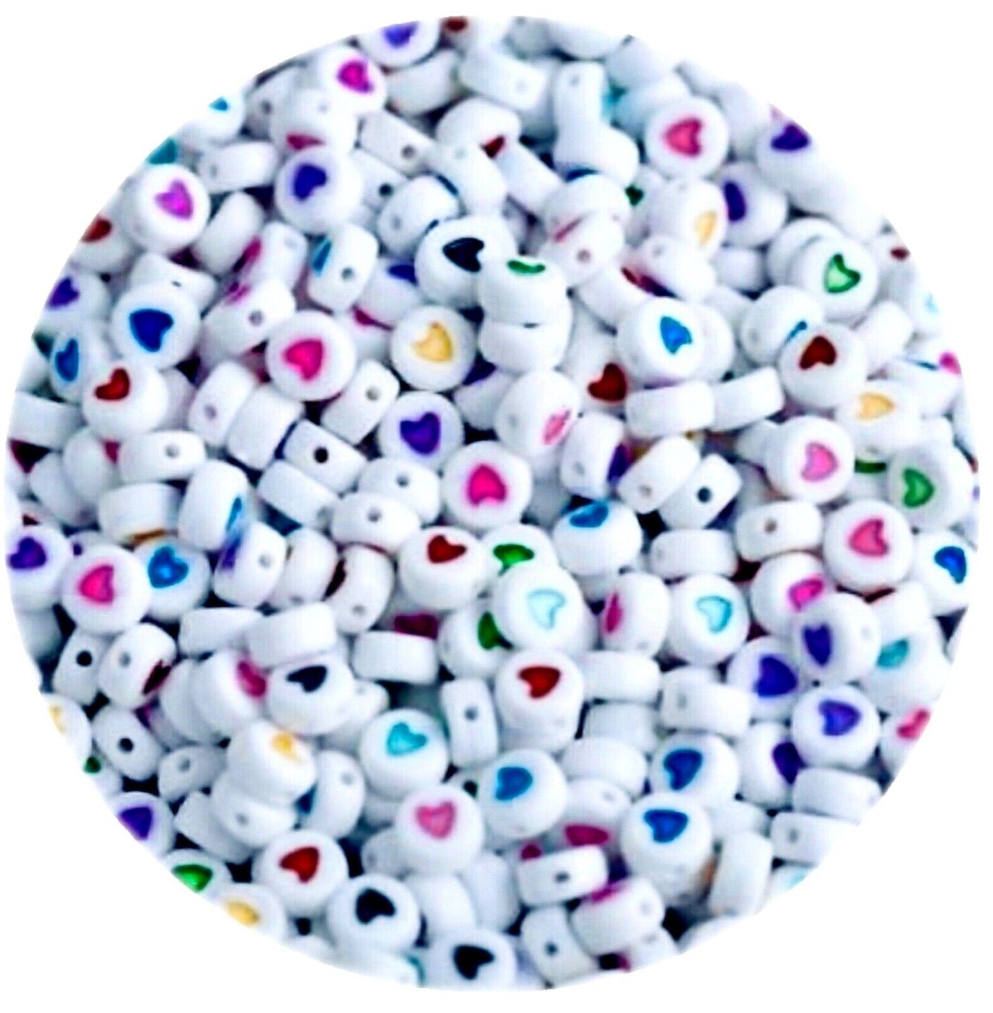 100 pcs  Heart Design 7mmx3.5mm Flat Round Beads for Jewellery Craft Making