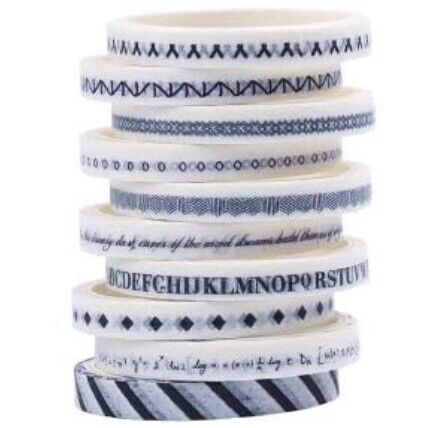 10x Roll Multi Colour 2 Meters per Roll 3mm Patterned Washi Tape