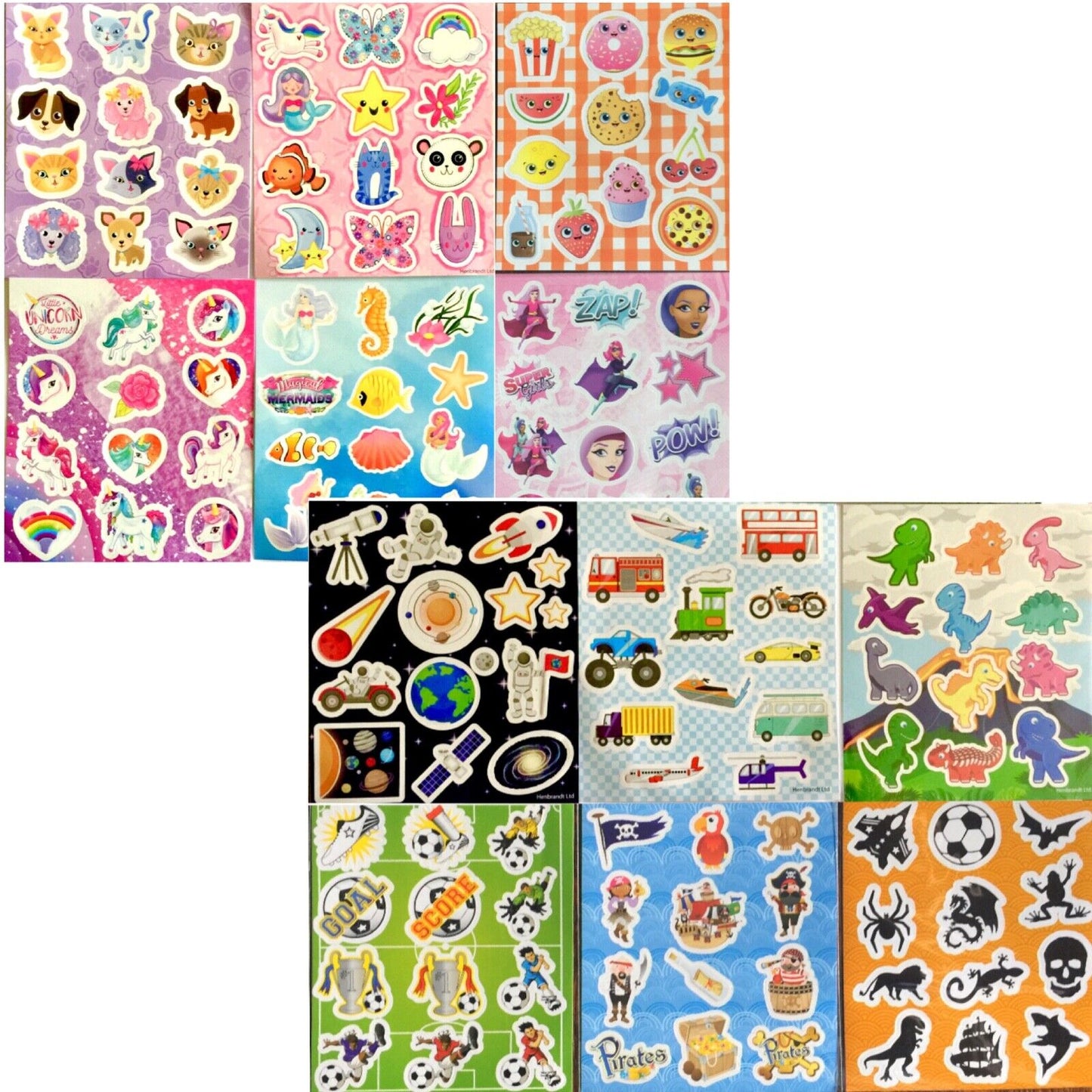 6x Sheets Cute Cartoon Stickers for Craft and Party Favours