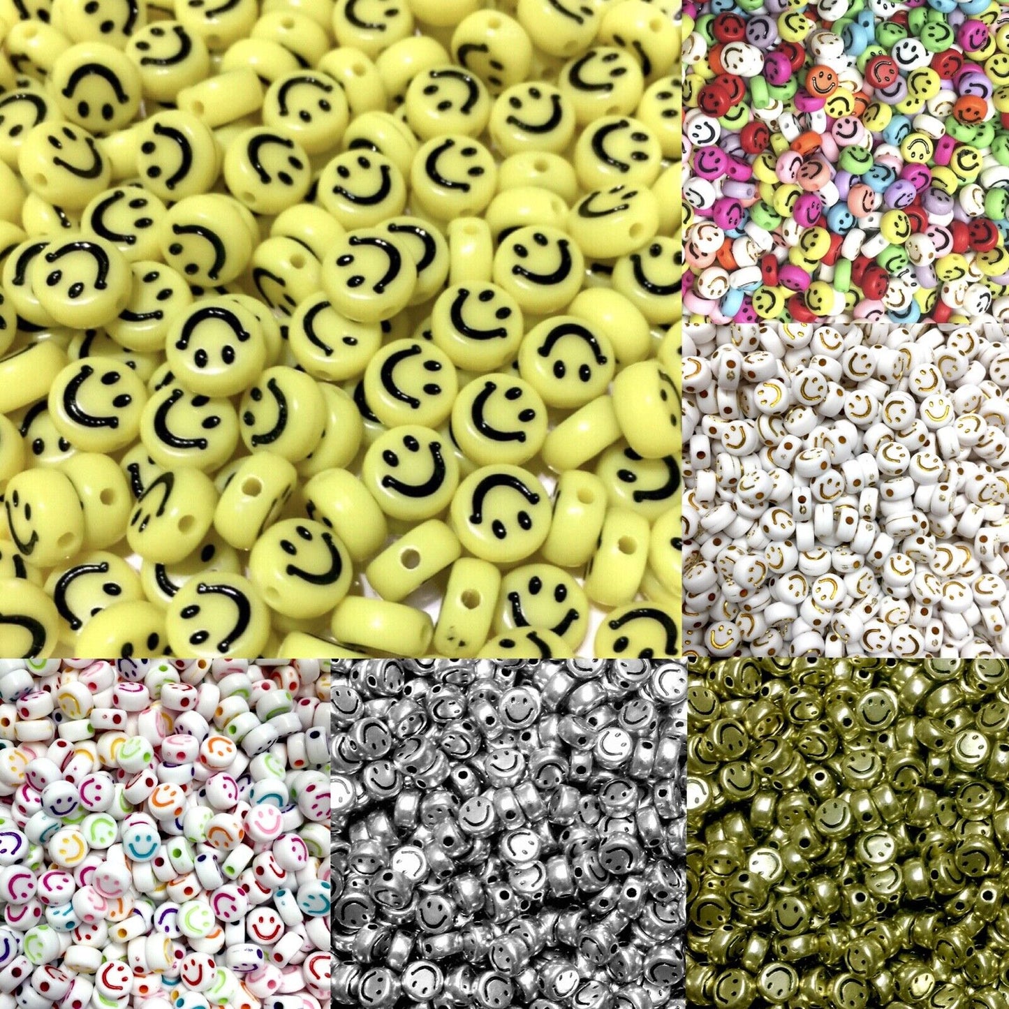 100x Smiling 7mm Acrylic Beads for Jewellery Making - Pick Your Colour