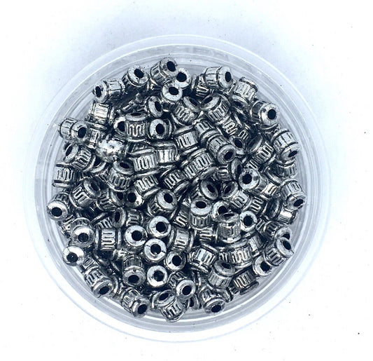 150x Antique Silver Large Hole Tibetan Style 6mm Acrylic Spacer Beads