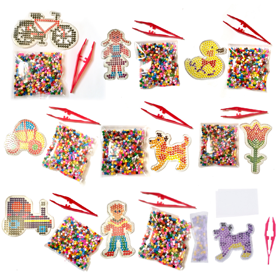 1x Set Mix Design Perler Peg Boards + 500x Multi Colour 5mm Iron On Fuse Beads A